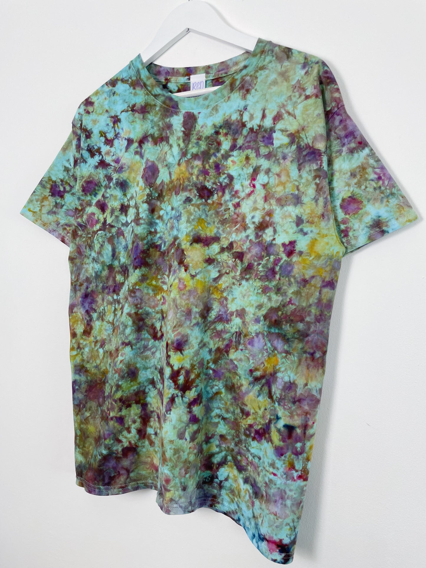 L | Blue Orange Purple Ice Dye Hand Dyed T-Shirt