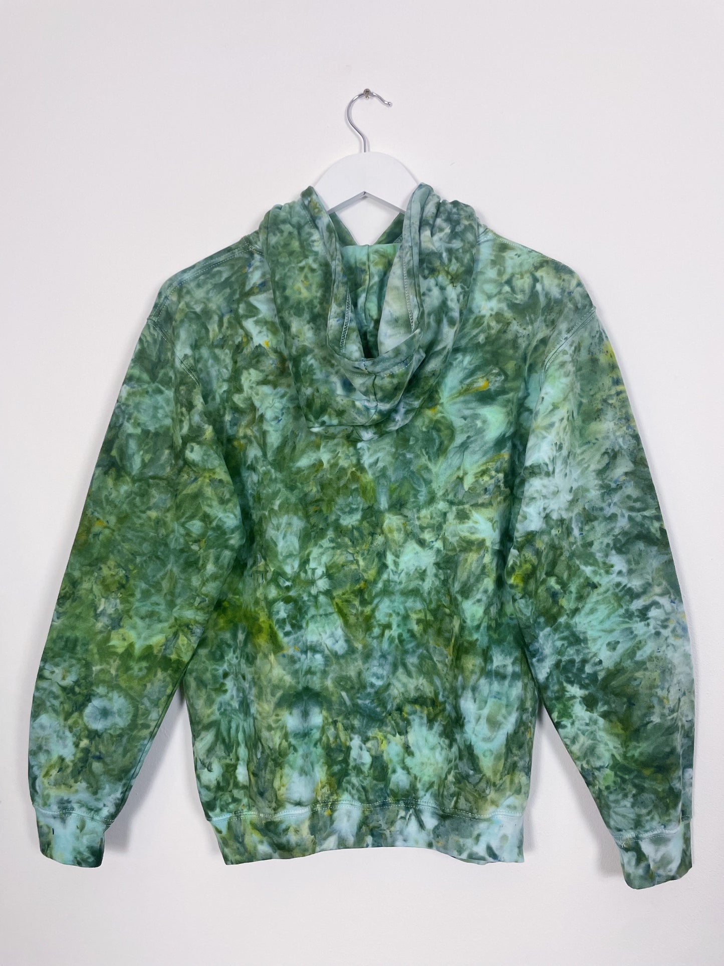 S | Ice Dye Dark Green Hand Dyed Pullover Hoodie