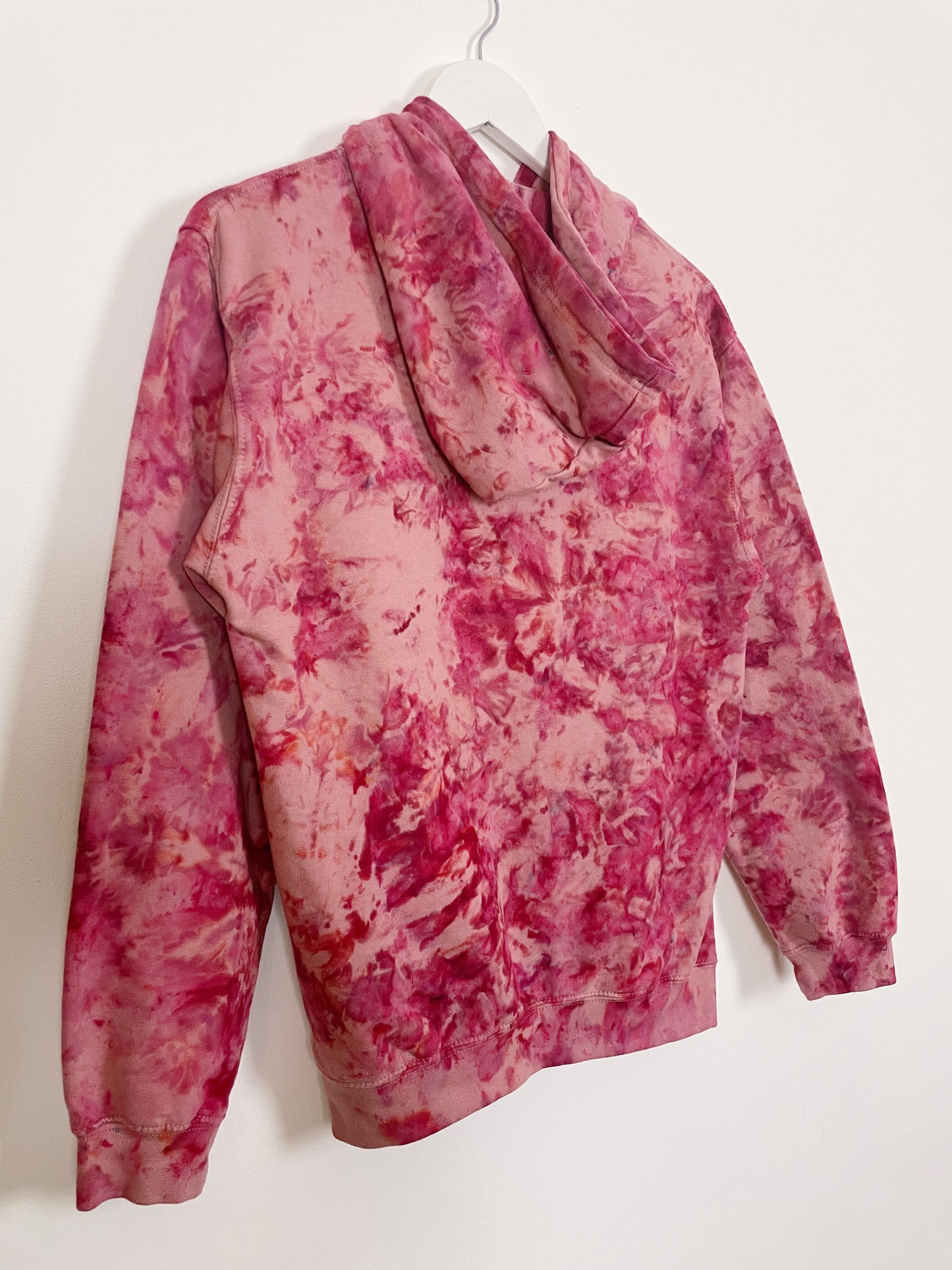 S | Ice Dye Crushed Raspberry Hand Dyed Pullover Hoodie