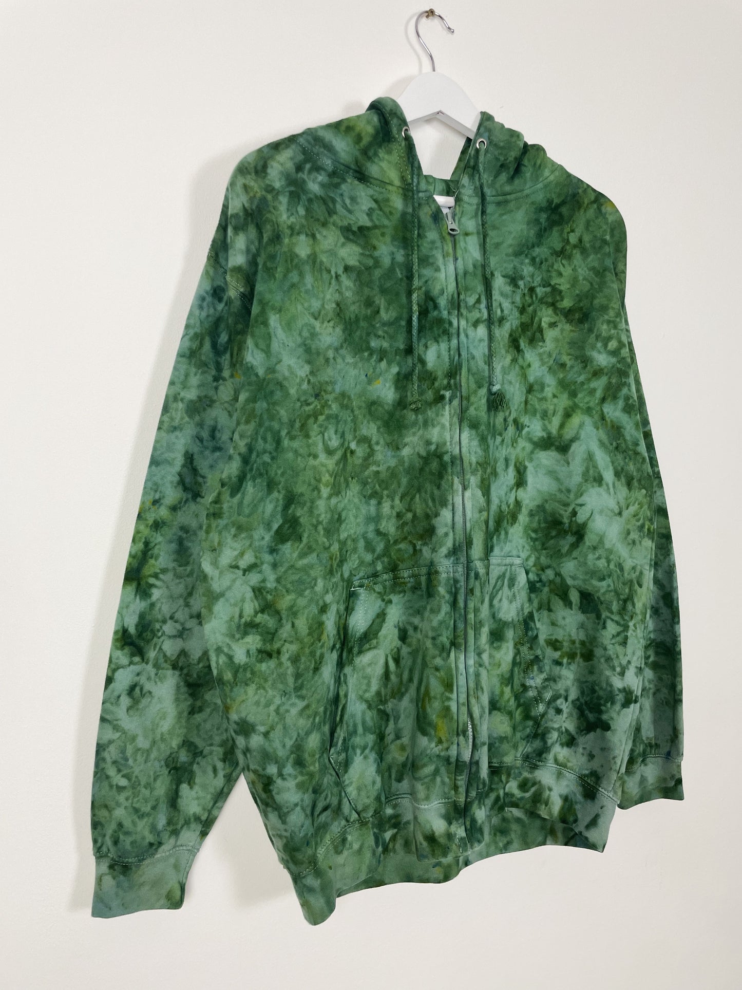 Ice Dye Dark Green Hand Dyed Zip Up Hoodie