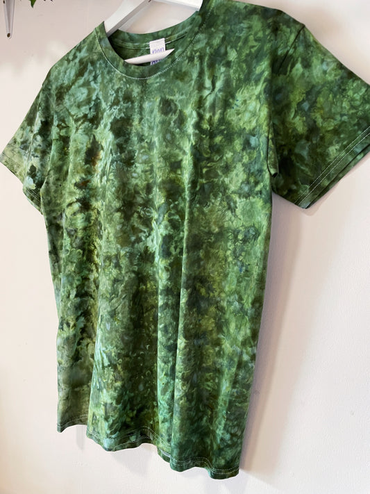 S | Ice Dye Dark Green Hand Dyed Ice Tie Dye T-Shirt