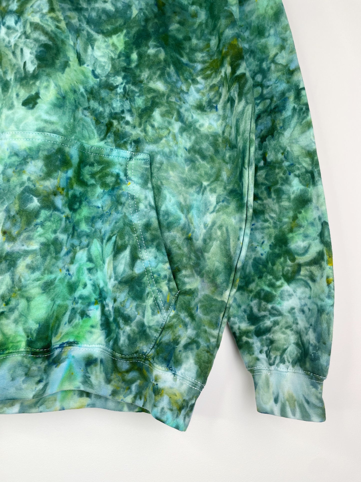 M | Ice Dye Dark Green Hand Dyed Pullover Hoodie