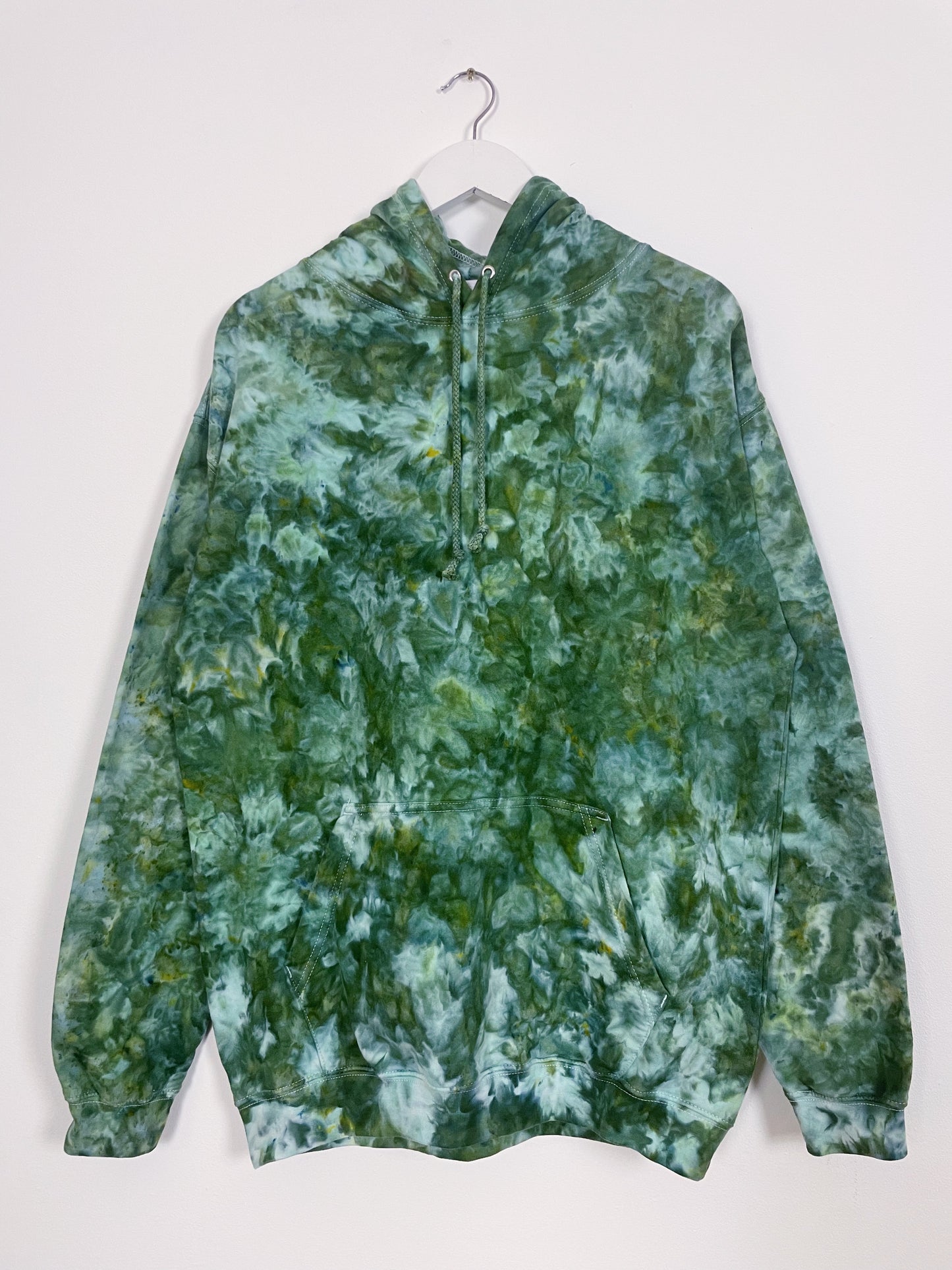 L | Ice Dye Dark Green Hand Dyed Pullover Hoodie