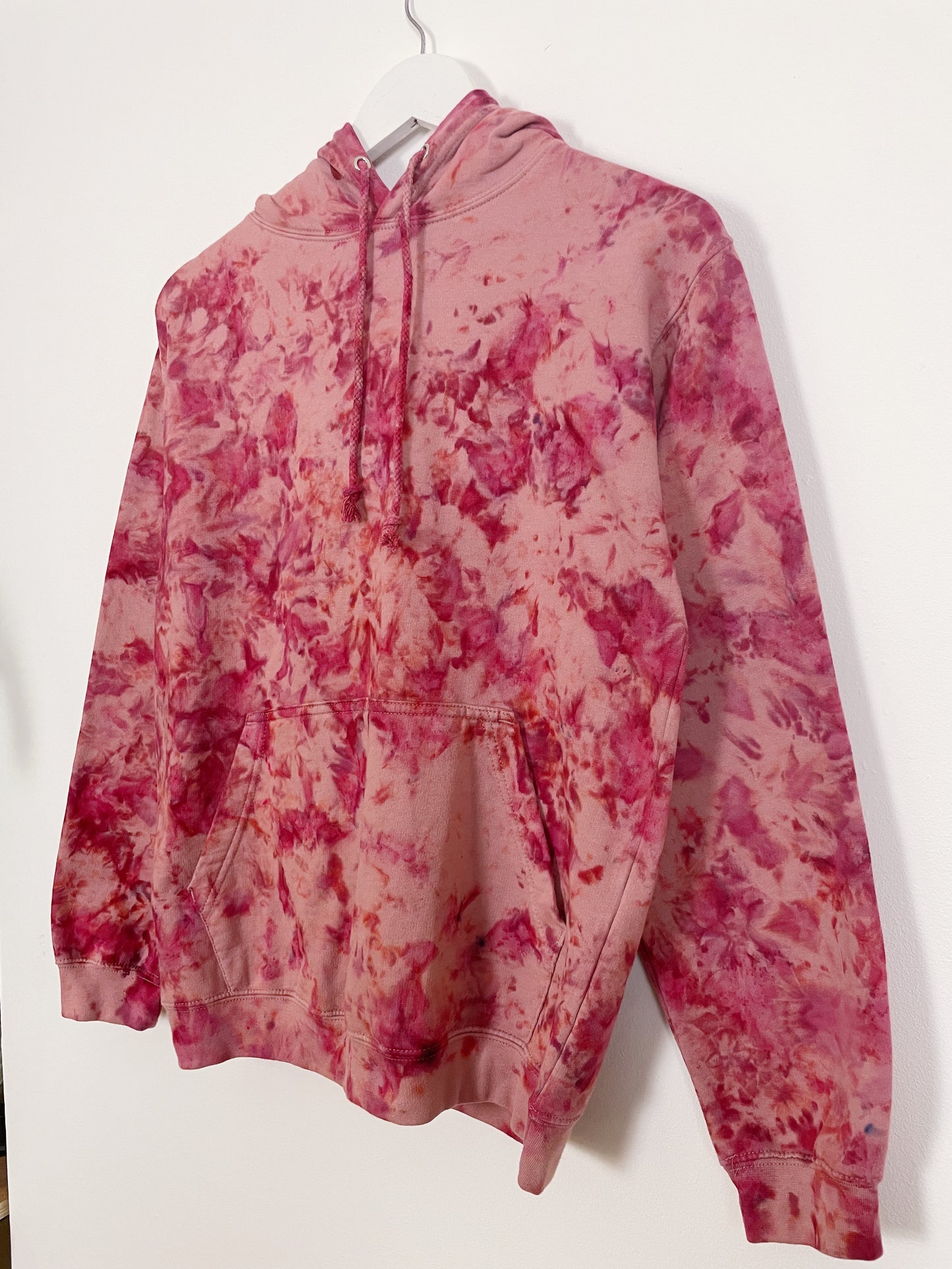 S | Ice Dye Crushed Raspberry Hand Dyed Pullover Hoodie