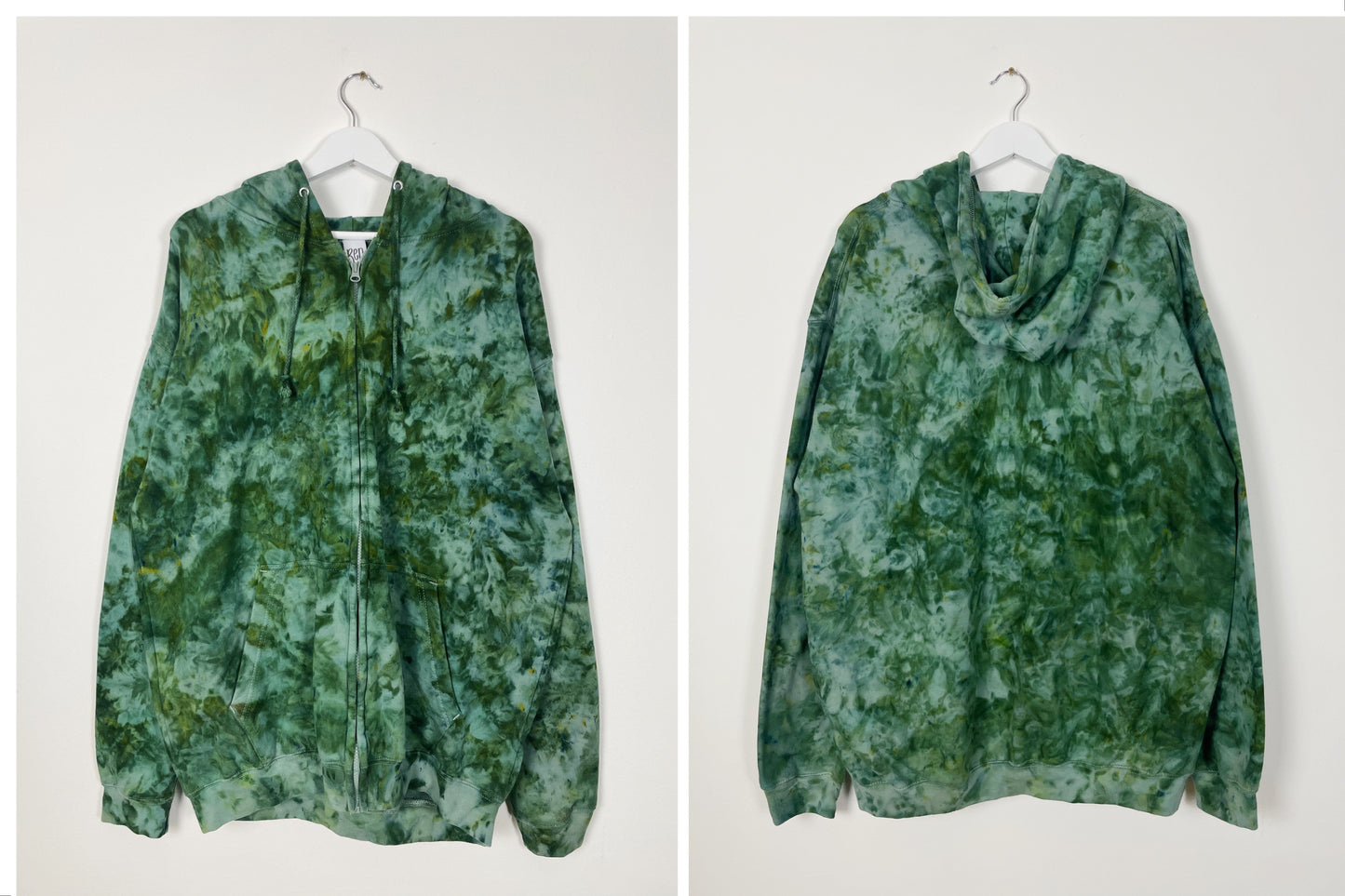 Ice Dye Dark Green Hand Dyed Zip Up Hoodie