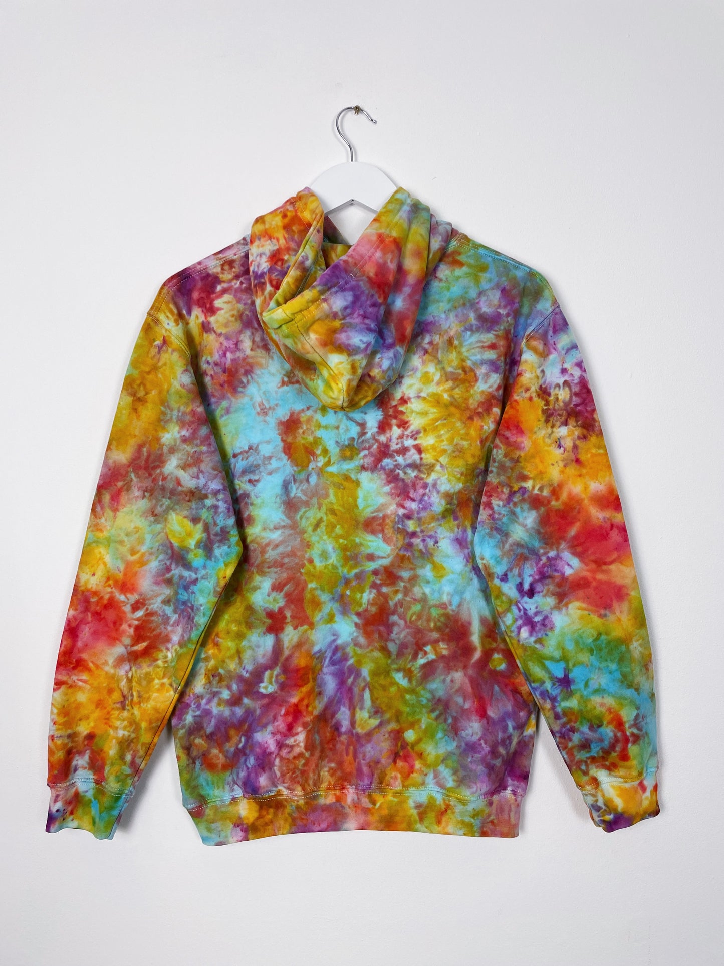 S | Ice Dye Rainbow Pink Multicolour Hand Dyed Pullover Hoodie