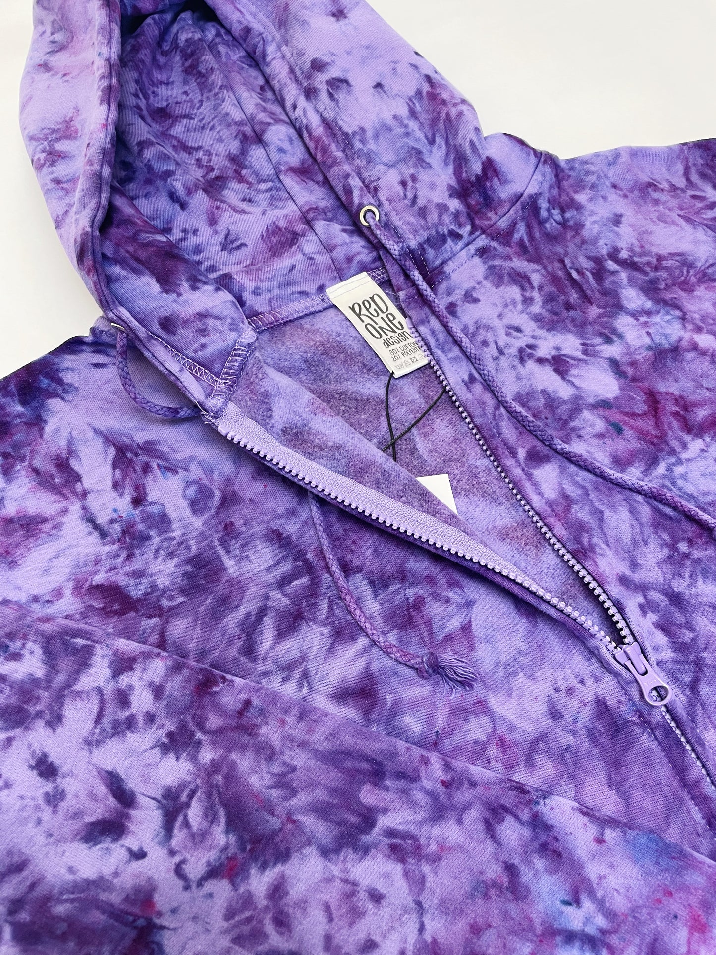 Ice Dye Purple Hand Dyed Zip Up Hoodie