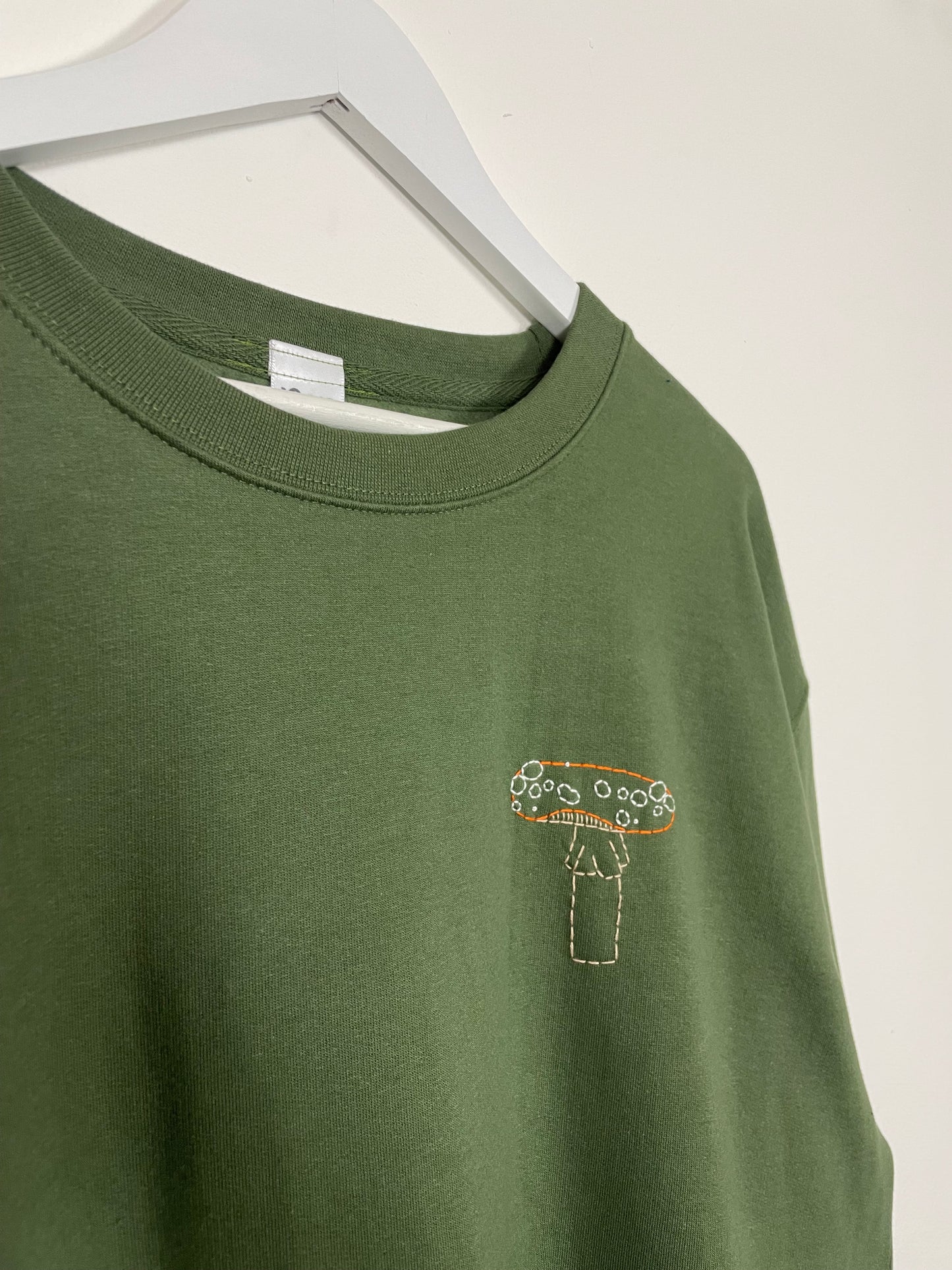 XL | Green Toadstool Mushroom Hand Embroidered Sweatshirt | Minor Fault