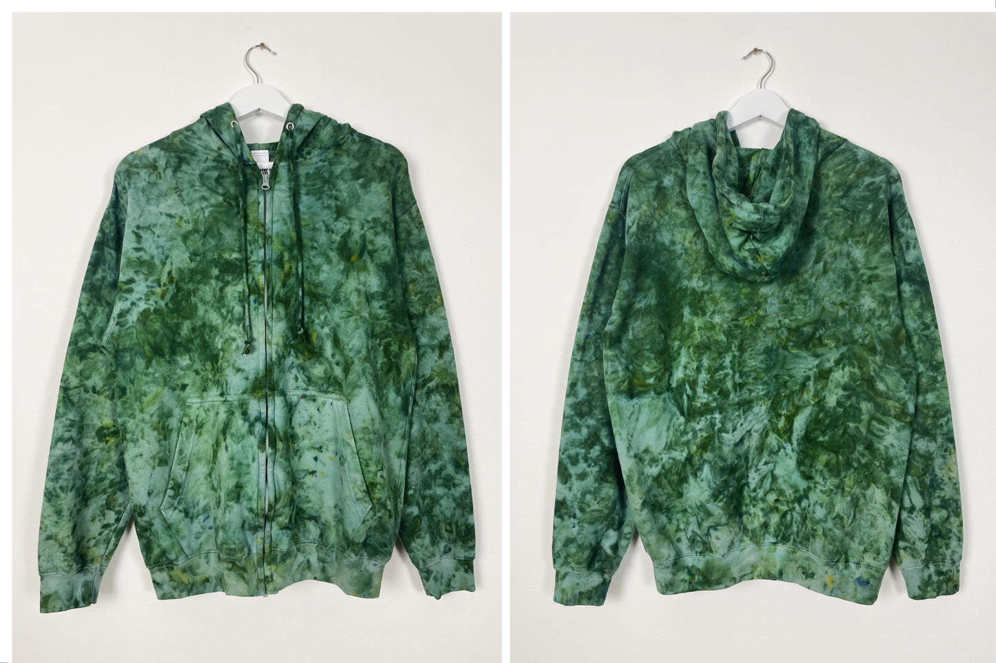 Ice Dye Dark Green Hand Dyed Zip Up Hoodie