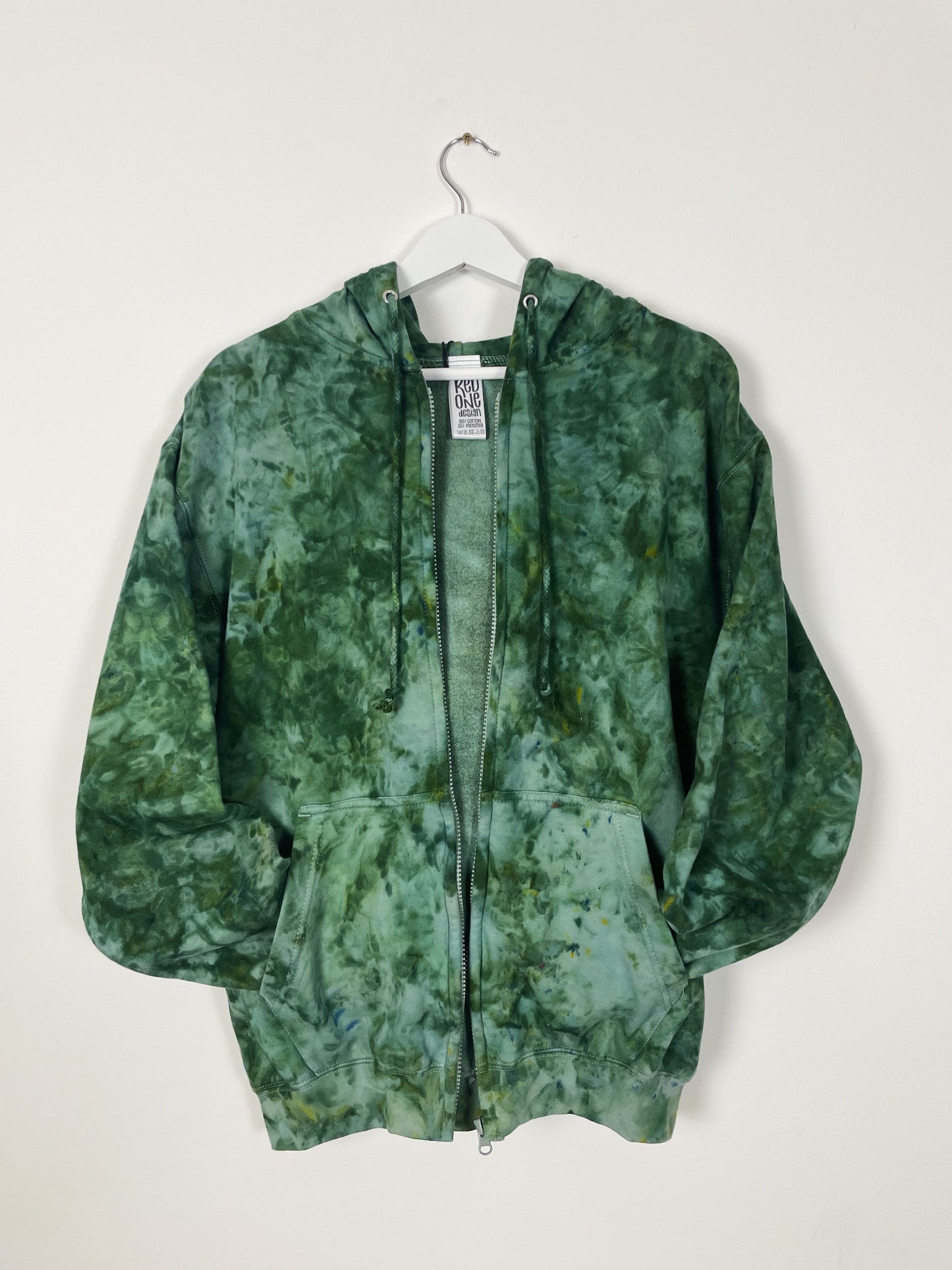 Ice Dye Dark Green Hand Dyed Zip Up Hoodie