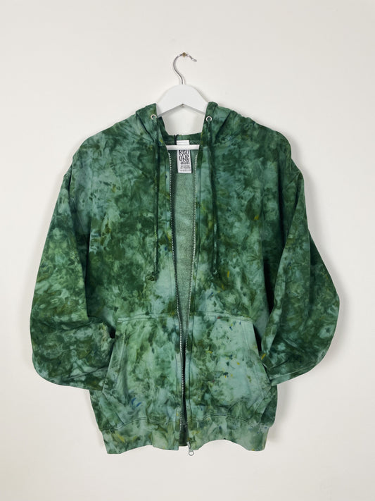 Ice Dye Dark Green Hand Dyed Zip Up Hoodie