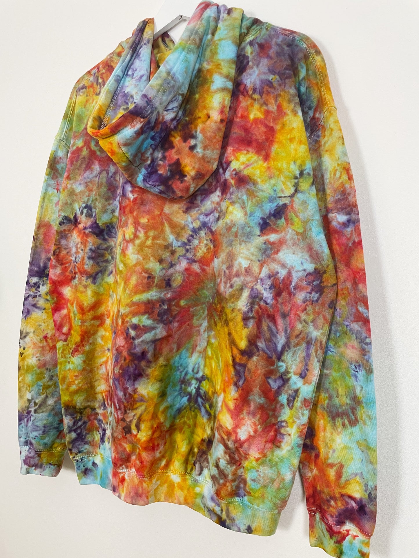 L | Ice Dye Rainbow Pink Multicolour Hand Dyed Pullover Hoodie