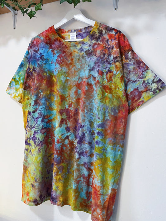 XL | Ice Dye Rainbow Multicolour Hand Dyed Ice Tie Dye T-Shirt