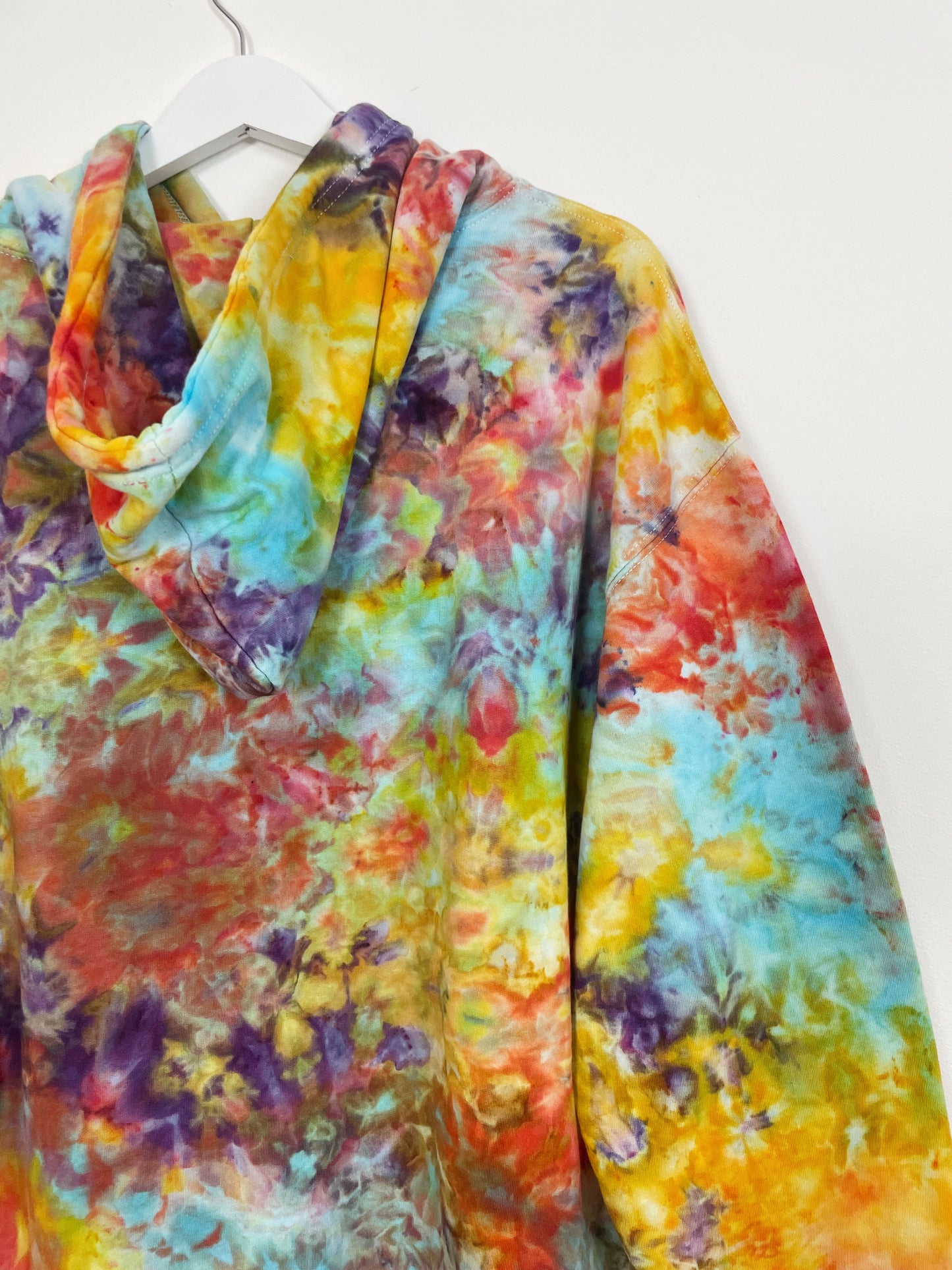 XL | Ice Dye Rainbow Multicolour Hand Dyed Pullover Hoodie