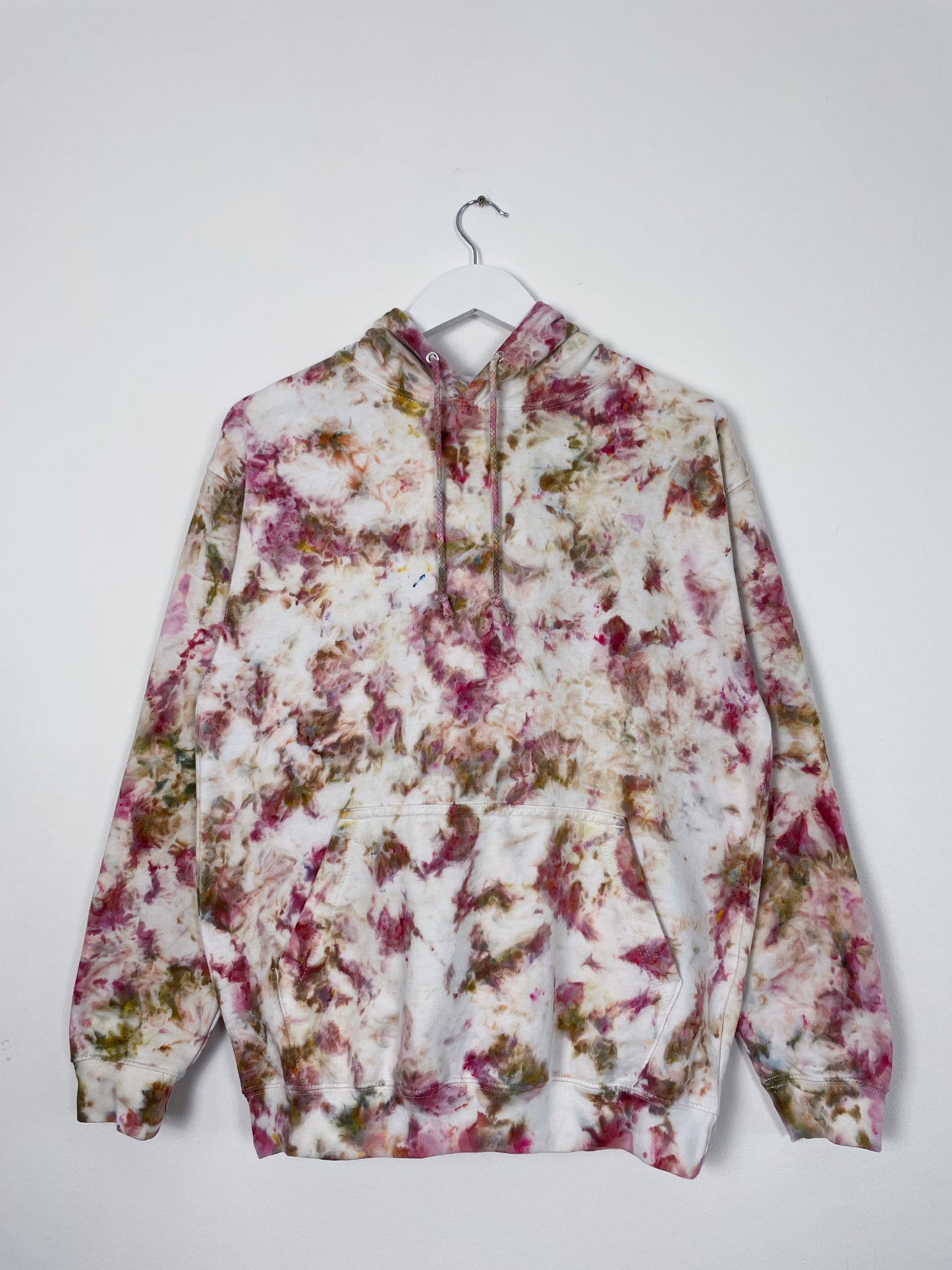 M | Ice Dye Dusty Pink and Brown Hand Dyed Pullover Hoodie