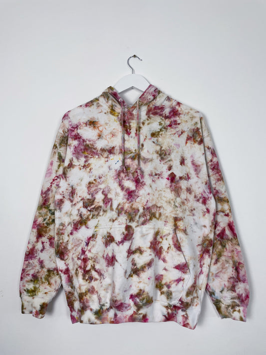 M | Ice Dye Dusty Pink and Brown Hand Dyed Pullover Hoodie