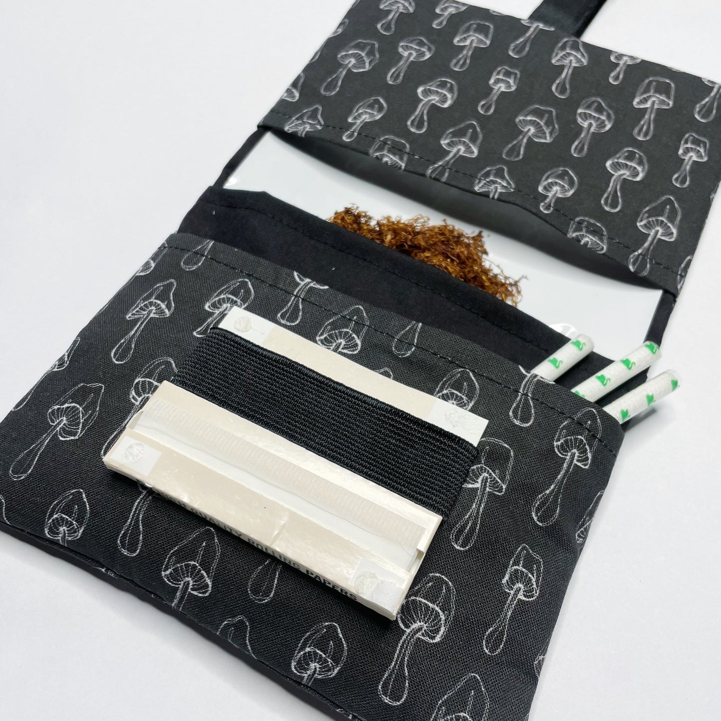 Handmade Tobacco Pouch | Black Mushroom Print Tobacco Storage Holder