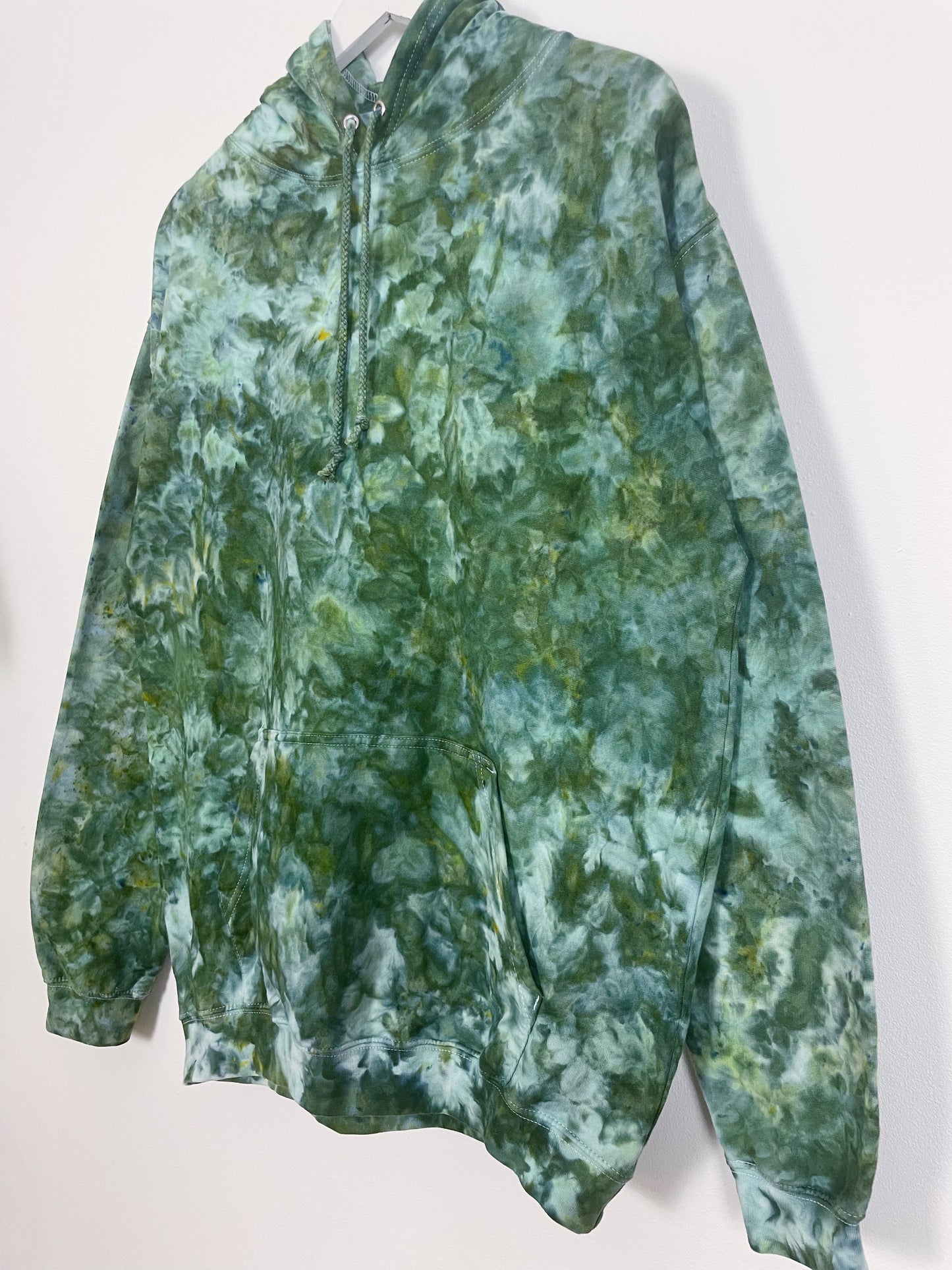 L | Ice Dye Dark Green Hand Dyed Pullover Hoodie