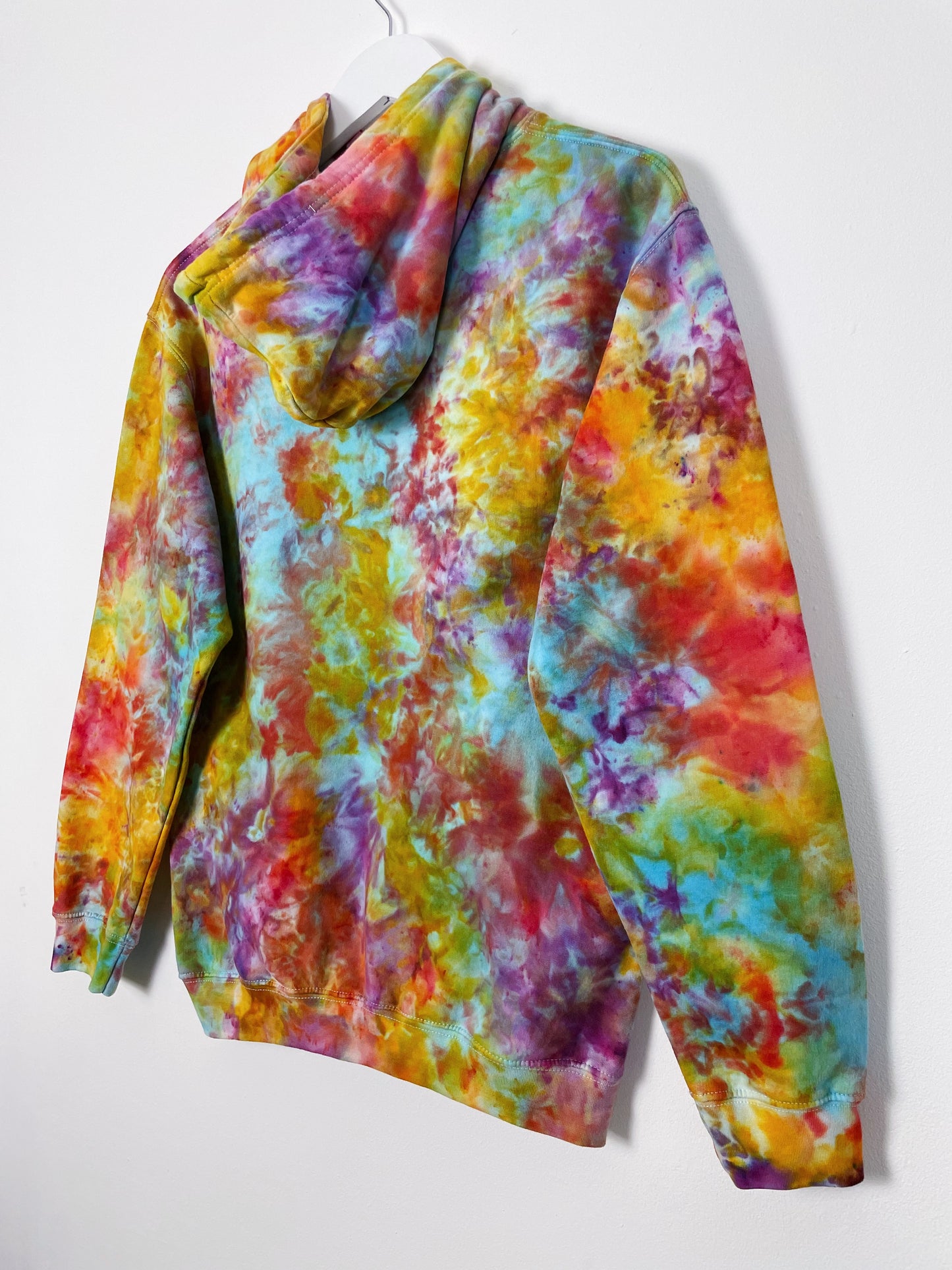 S | Ice Dye Rainbow Pink Multicolour Hand Dyed Pullover Hoodie