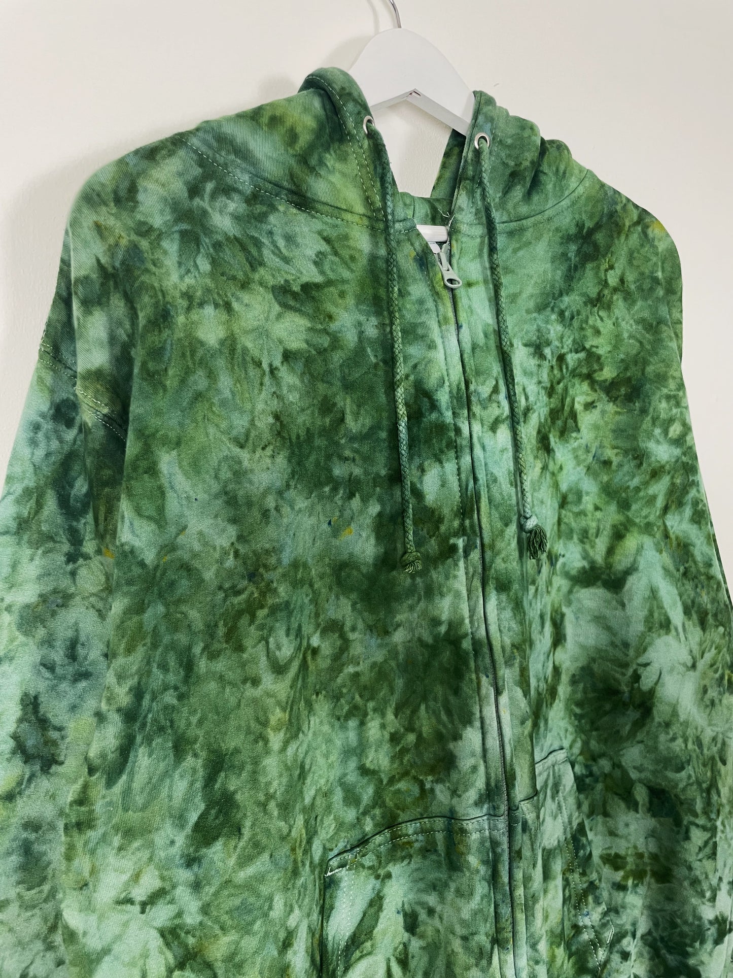 Ice Dye Dark Green Hand Dyed Zip Up Hoodie