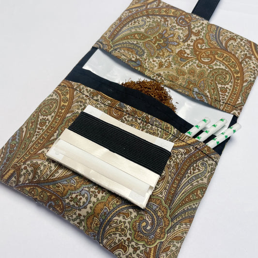 Handmade Tobacco Pouch | Brown Paisley Print Tobacco Storage Holder
