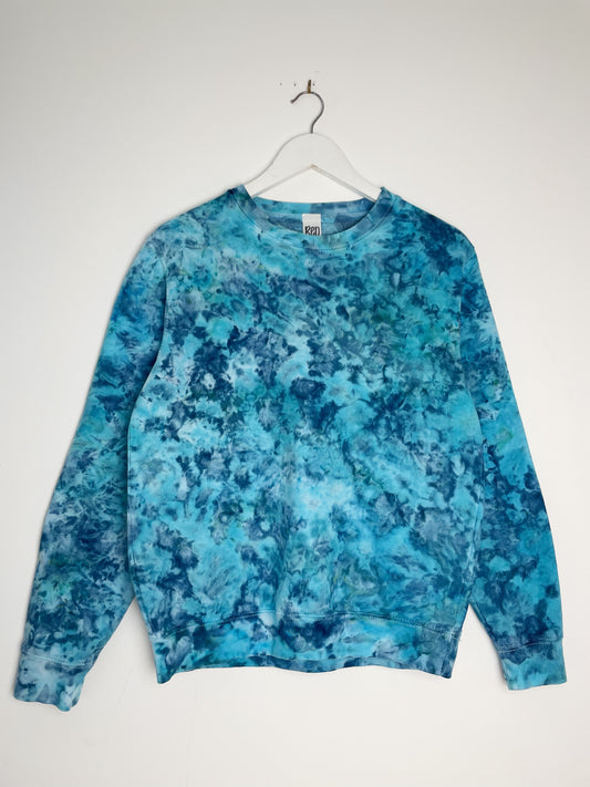 S | Ice Dye Ocean Blue Hand Dyed Sweatshirt