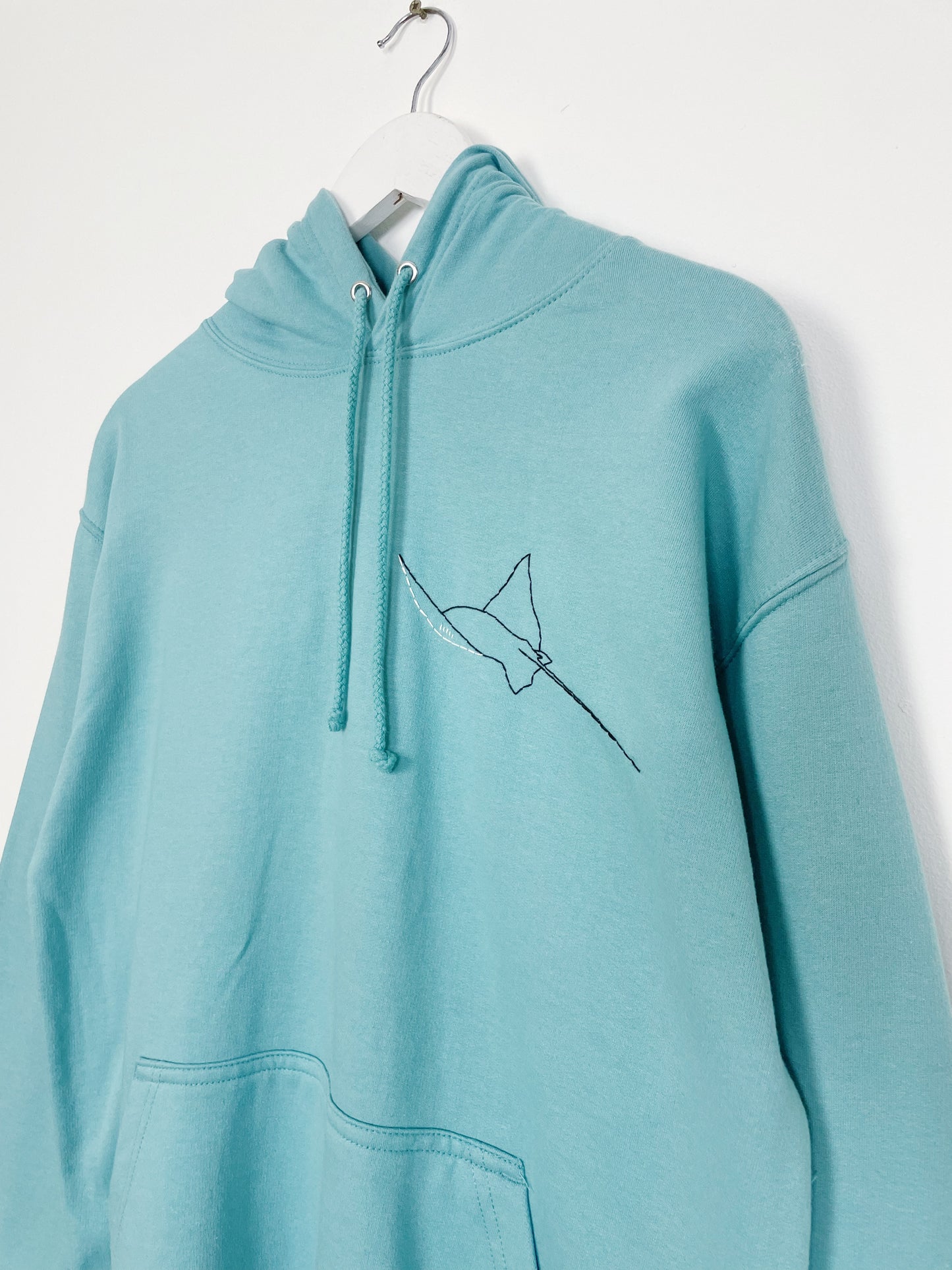 M | Stingray Hoodie Seafoam Blue Hand Embroidered | Minor Display Damage