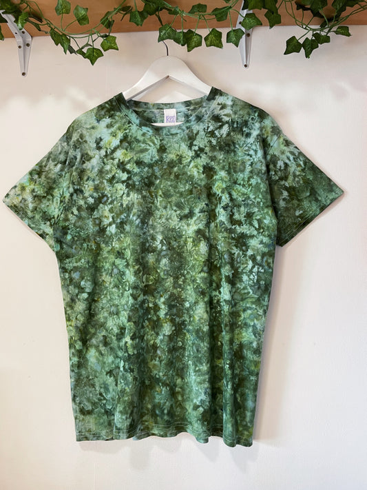L | Ice Dye Dark Green Hand Dyed Ice Tie Dye T-Shirt