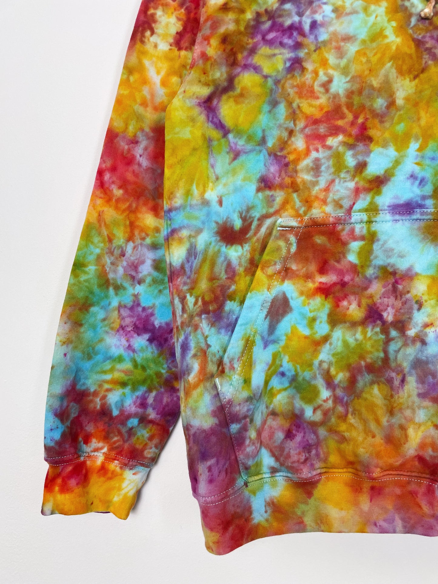 S | Ice Dye Rainbow Pink Multicolour Hand Dyed Pullover Hoodie