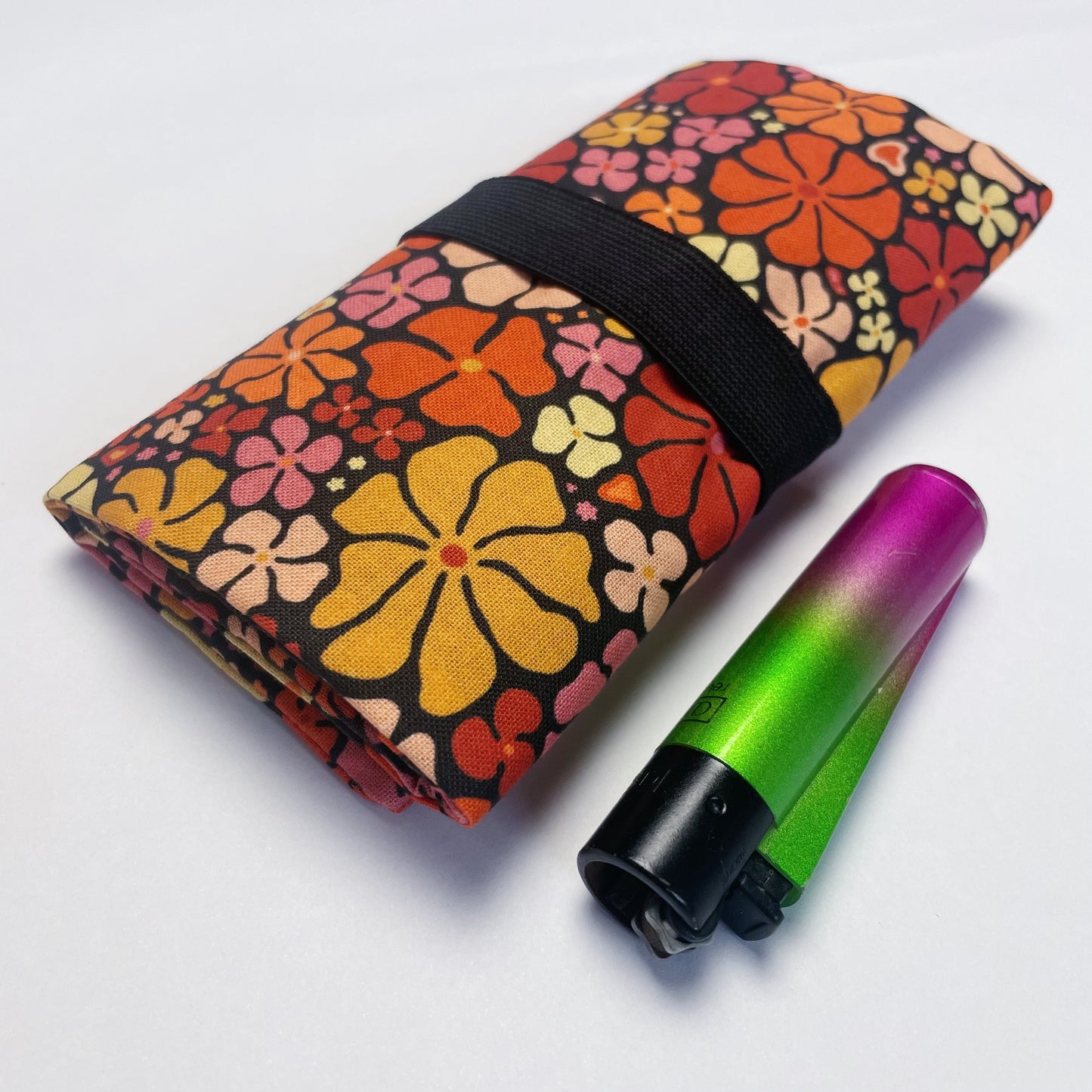 Handmade Tobacco Pouch | Black Floral Print Rolling Tobacco Storage Cover