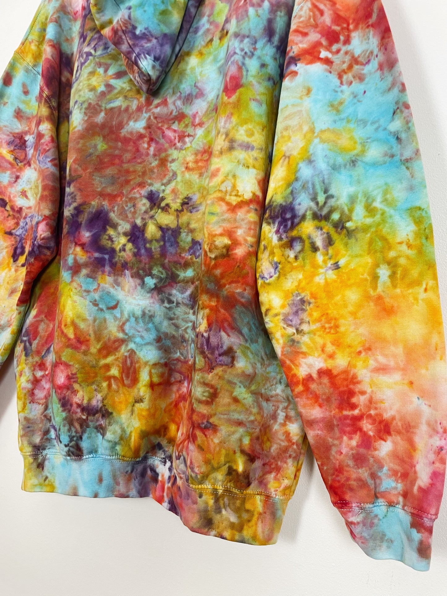 XL | Ice Dye Rainbow Multicolour Hand Dyed Pullover Hoodie