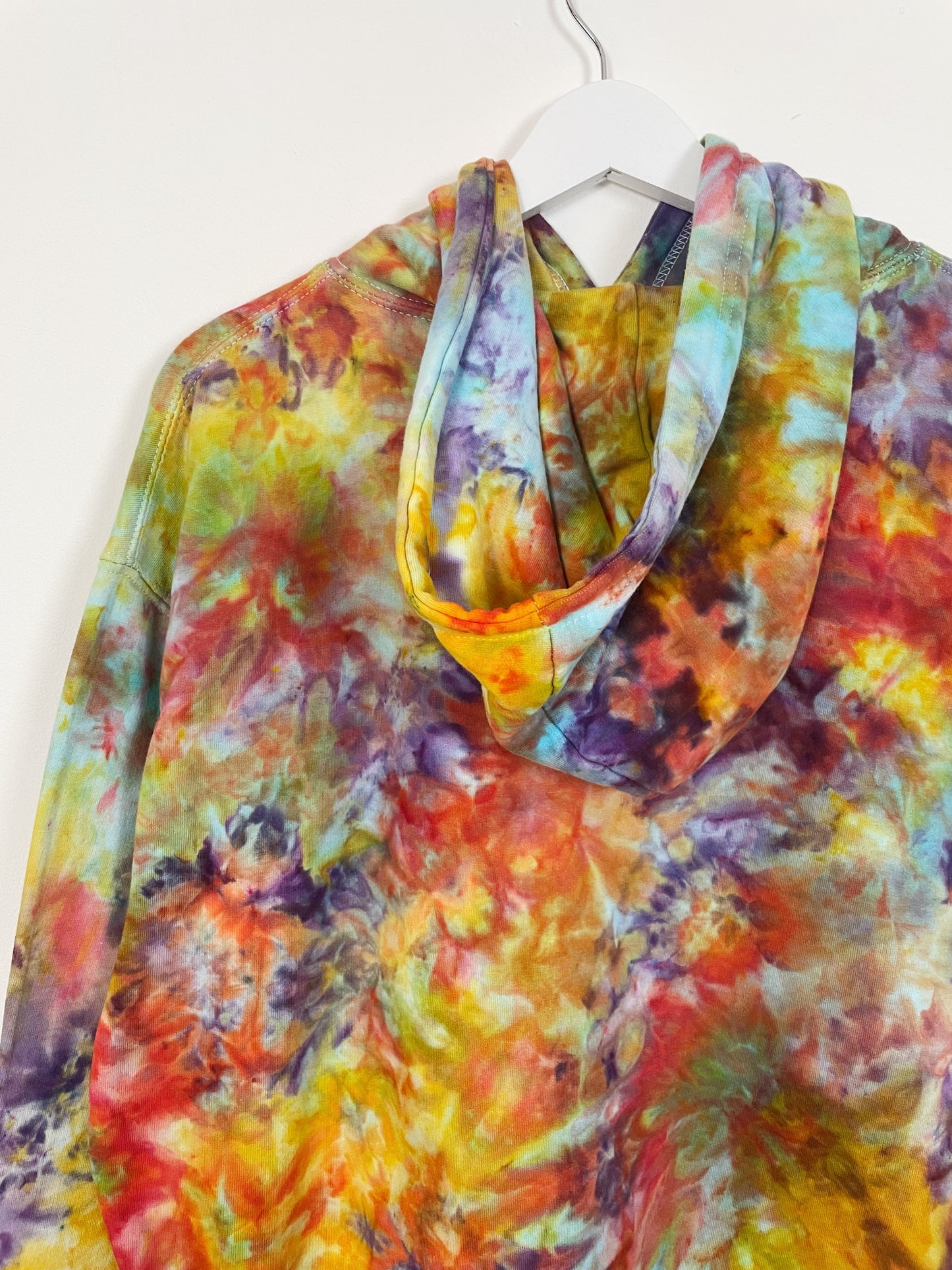 L | Ice Dye Rainbow Pink Multicolour Hand Dyed Pullover Hoodie