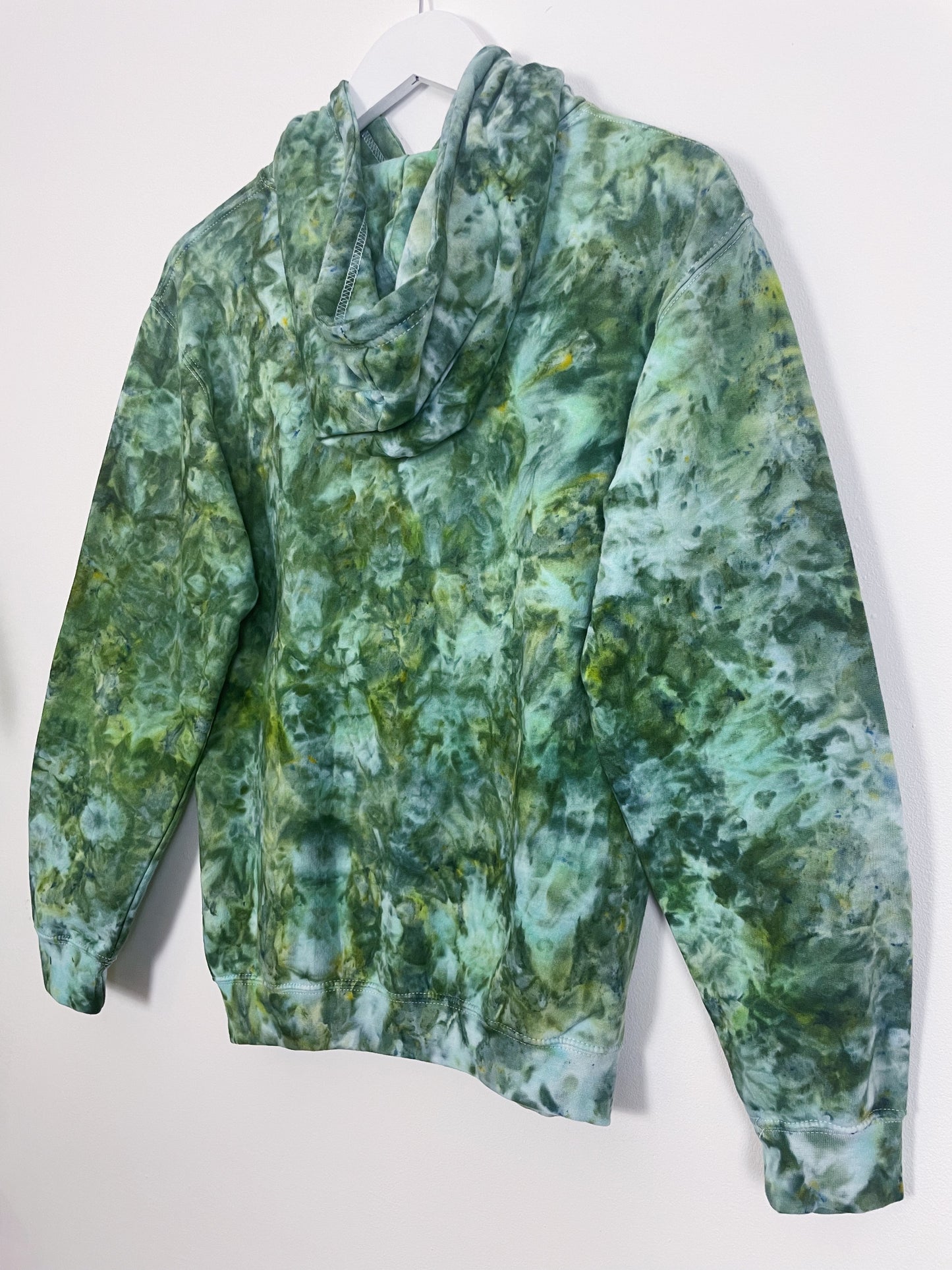 S | Ice Dye Dark Green Hand Dyed Pullover Hoodie