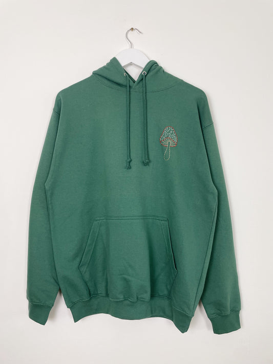 M | Mushroom Hoodie Green Hand Embroidered | Minor Display Damage