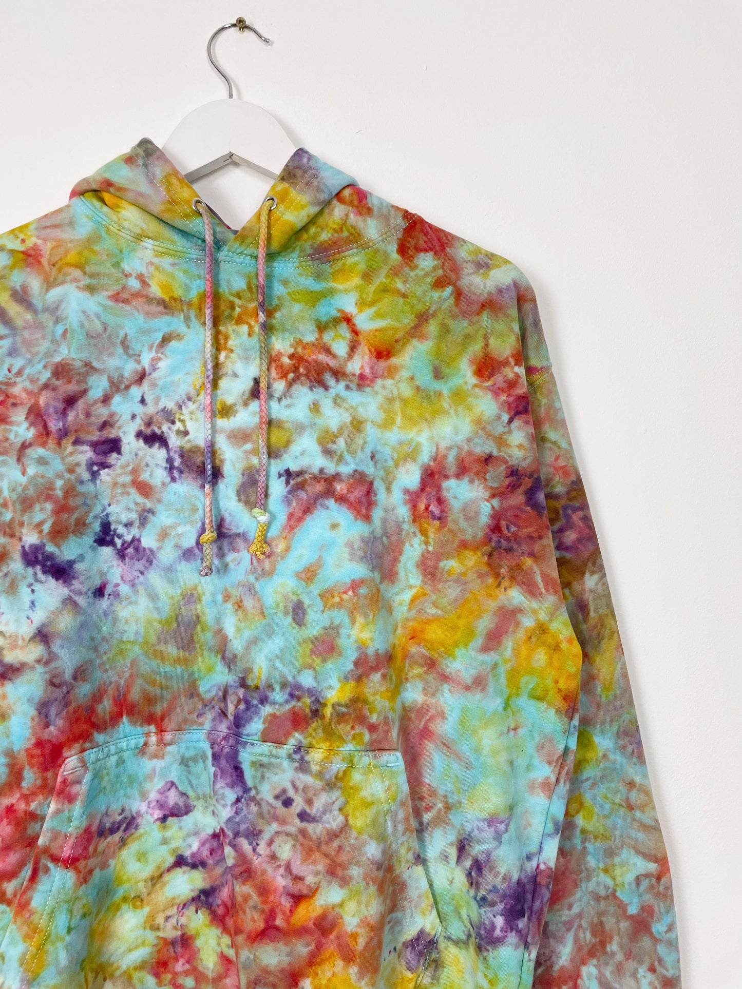 M | Ice Dye Rainbow Multicolour Hand Dyed Pullover Hoodie