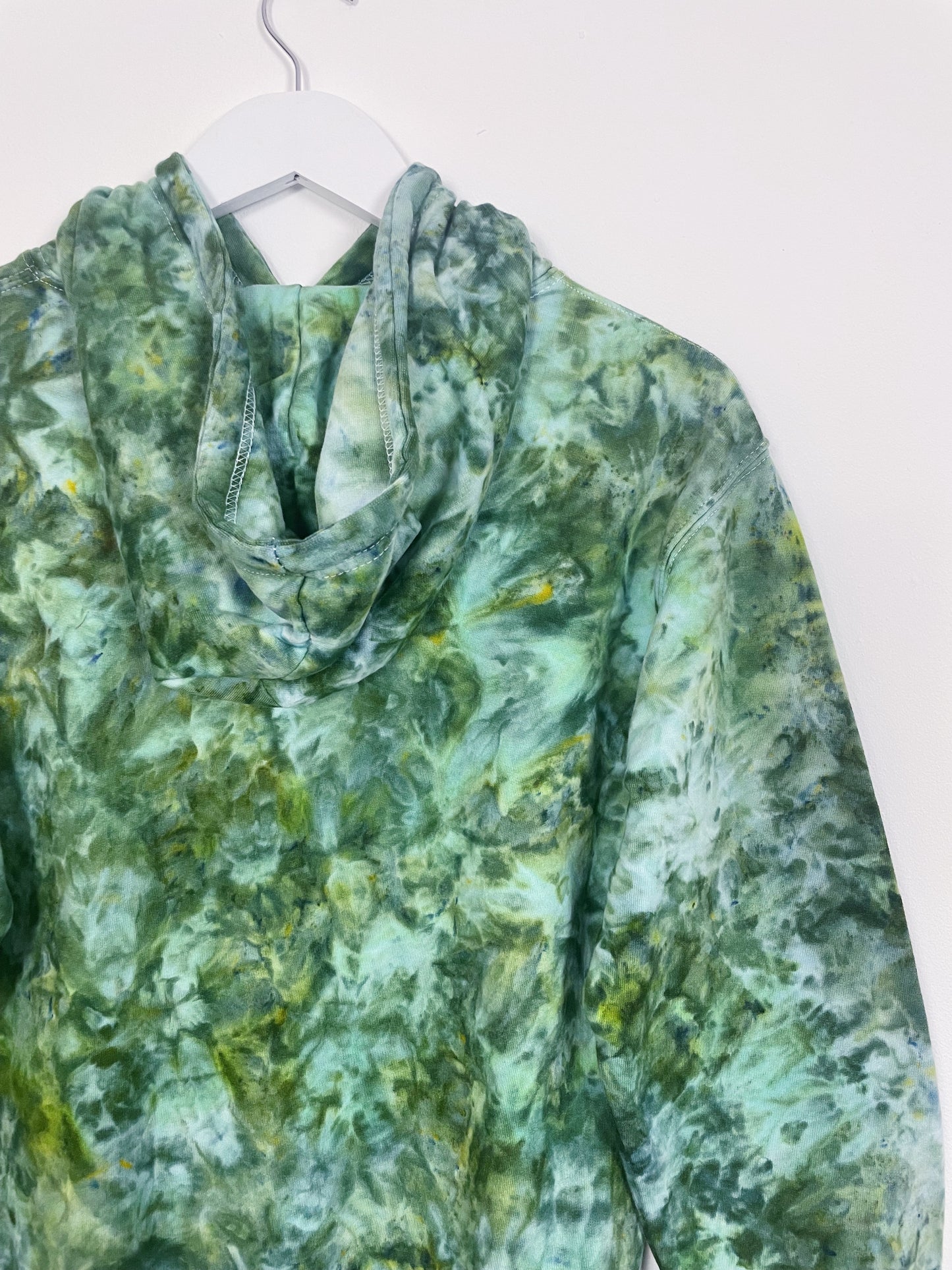 S | Ice Dye Dark Green Hand Dyed Pullover Hoodie
