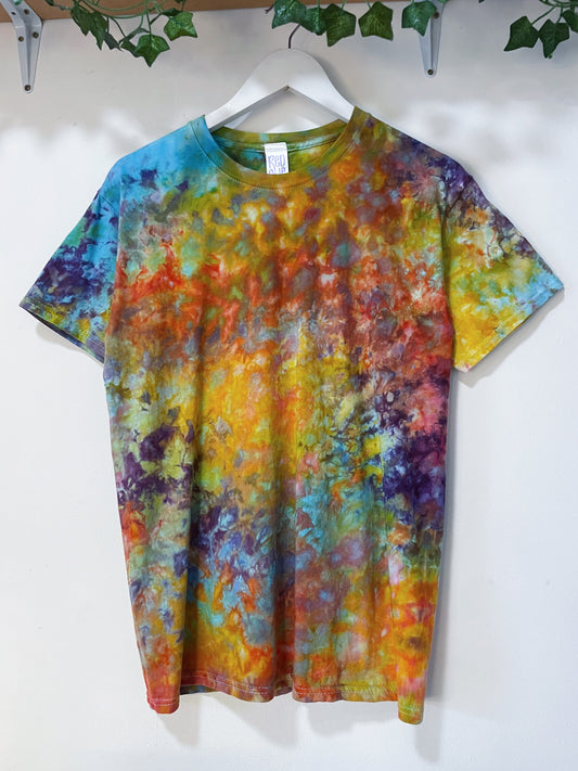 S | Ice Dye Rainbow Multicolour Hand Dyed Ice Tie Dye T-Shirt