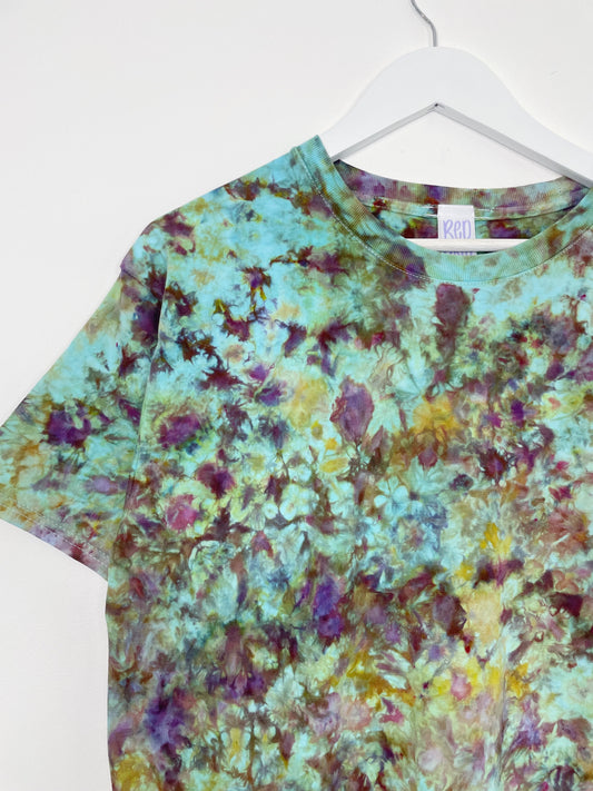 L | Blue Orange Purple Ice Dye Hand Dyed T-Shirt