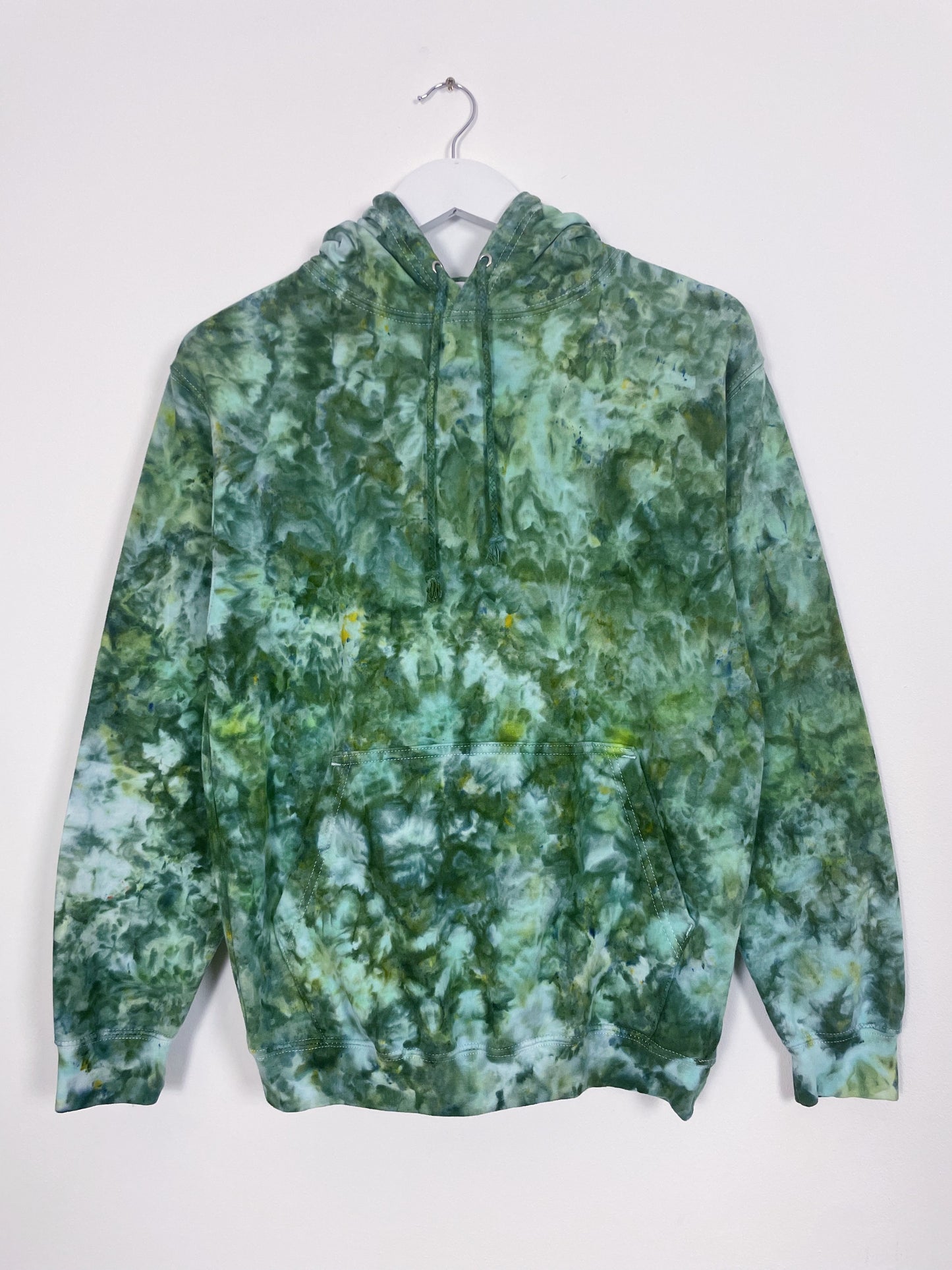 S | Ice Dye Dark Green Hand Dyed Pullover Hoodie