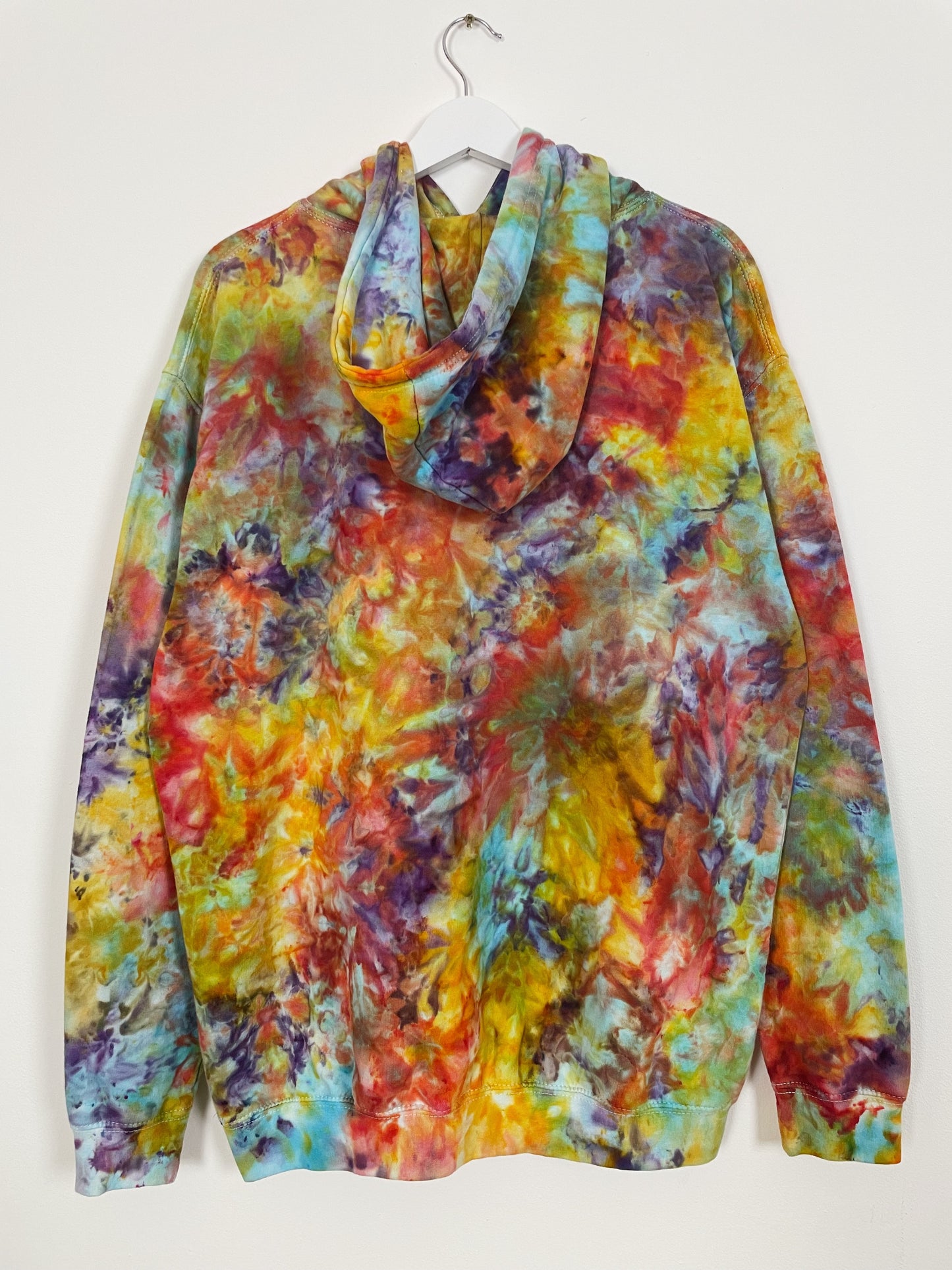 L | Ice Dye Rainbow Pink Multicolour Hand Dyed Pullover Hoodie
