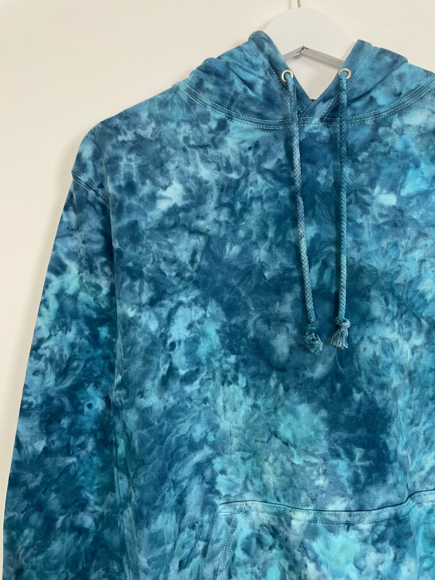S | Ice Dye Ocean Blue Hand Dyed Pullover Hoodie