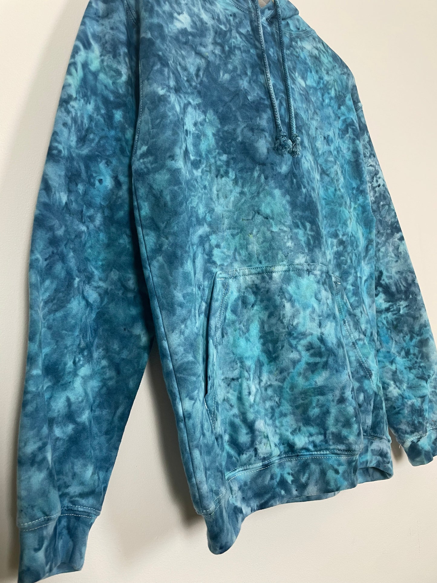 S | Ice Dye Ocean Blue Hand Dyed Pullover Hoodie