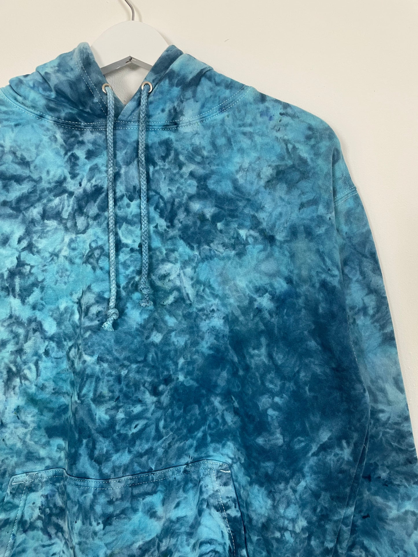 M | Ice Dye Ocean Blue Hand Dyed Pullover Hoodie