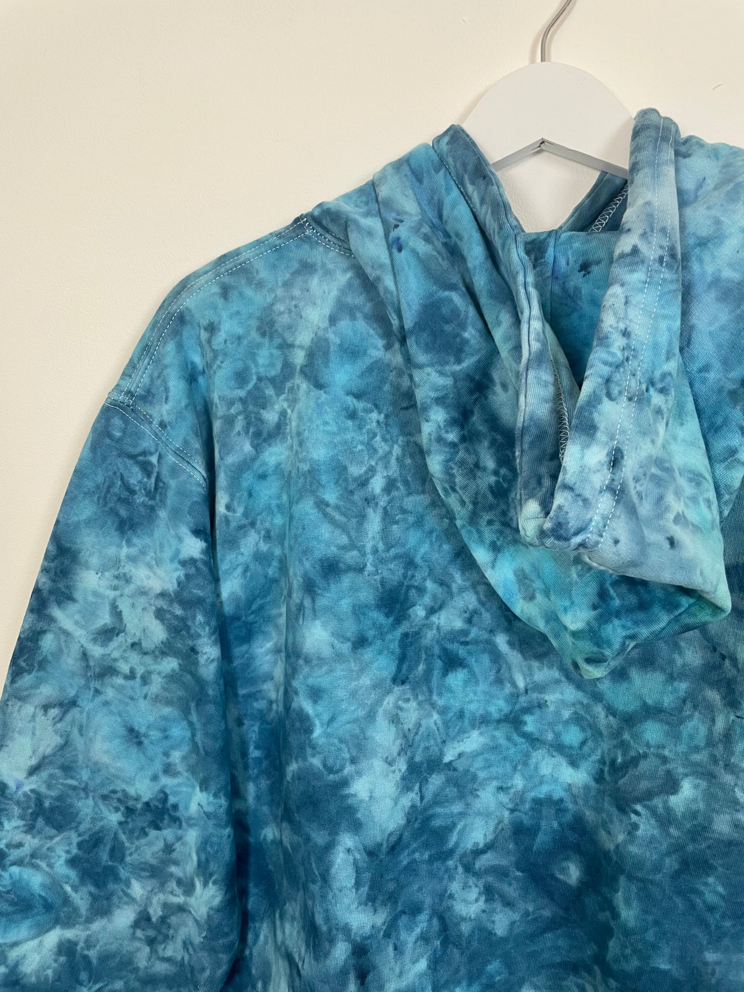M | Ice Dye Ocean Blue Hand Dyed Pullover Hoodie
