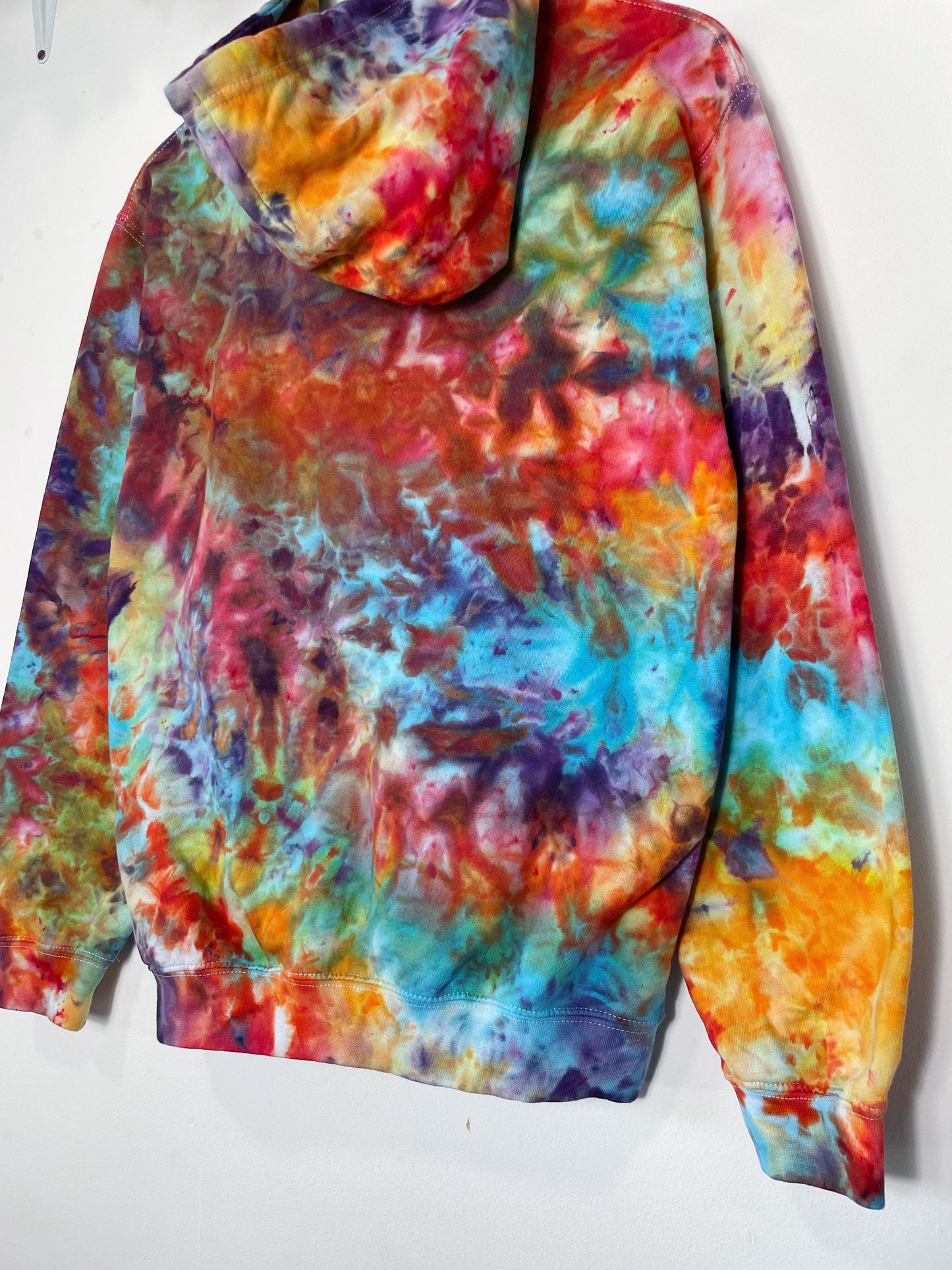 S | Ice Dye Rainbow Pink Multicolour Hand Dyed Pullover Hoodie