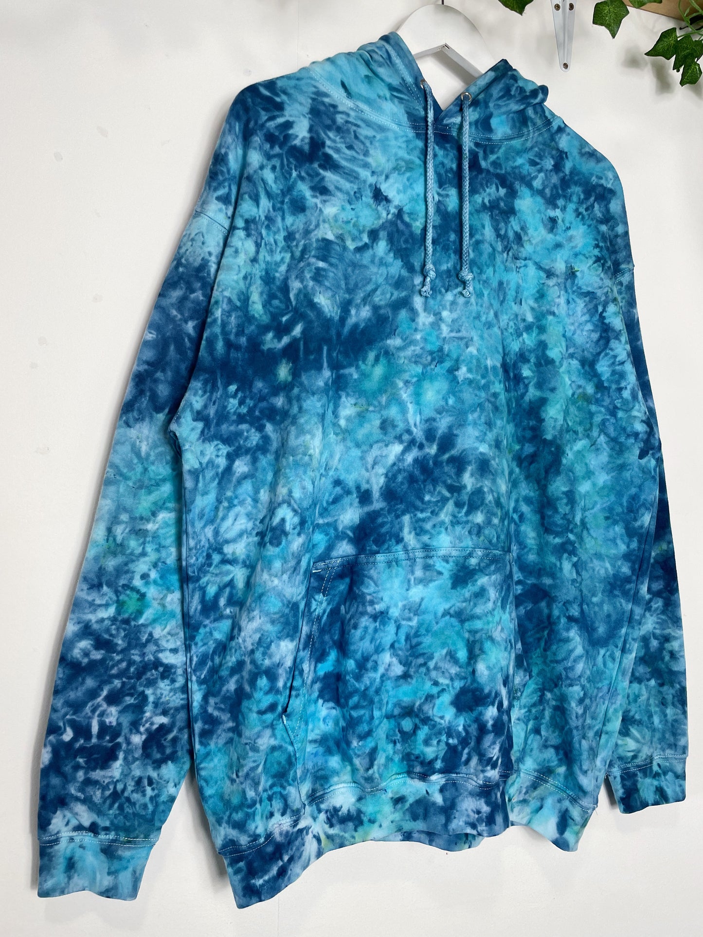 XL | Ice Dye Ocean Blue Hand Dyed Pullover Hoodie