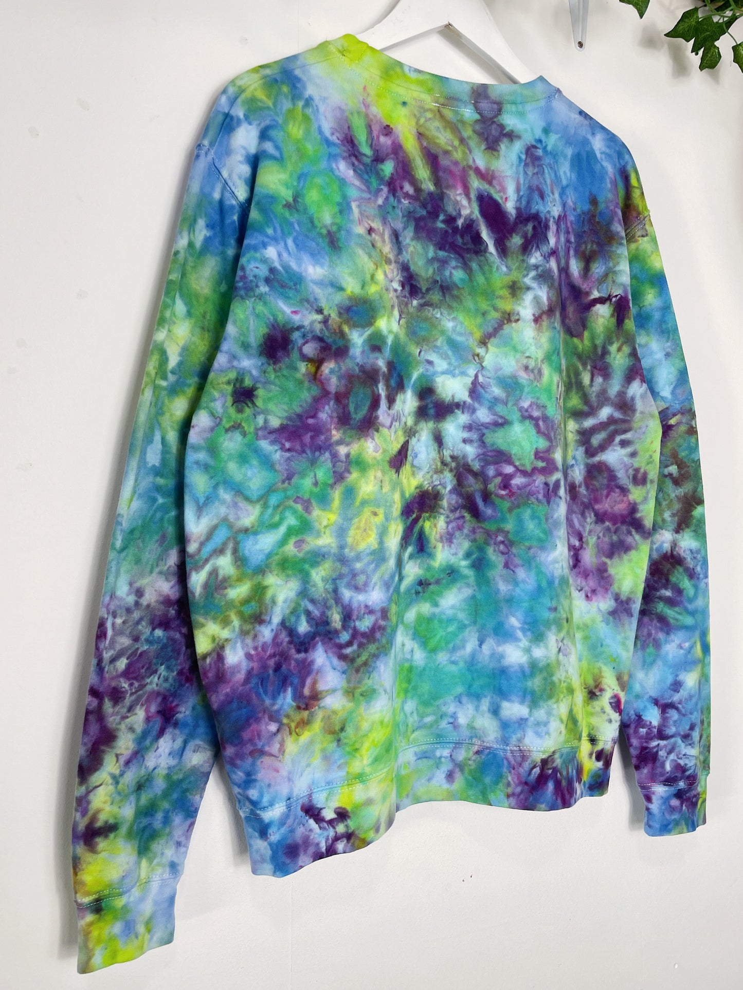 L | Ice Dye Blue, Purple Green Hand Dyed Sweatshirt