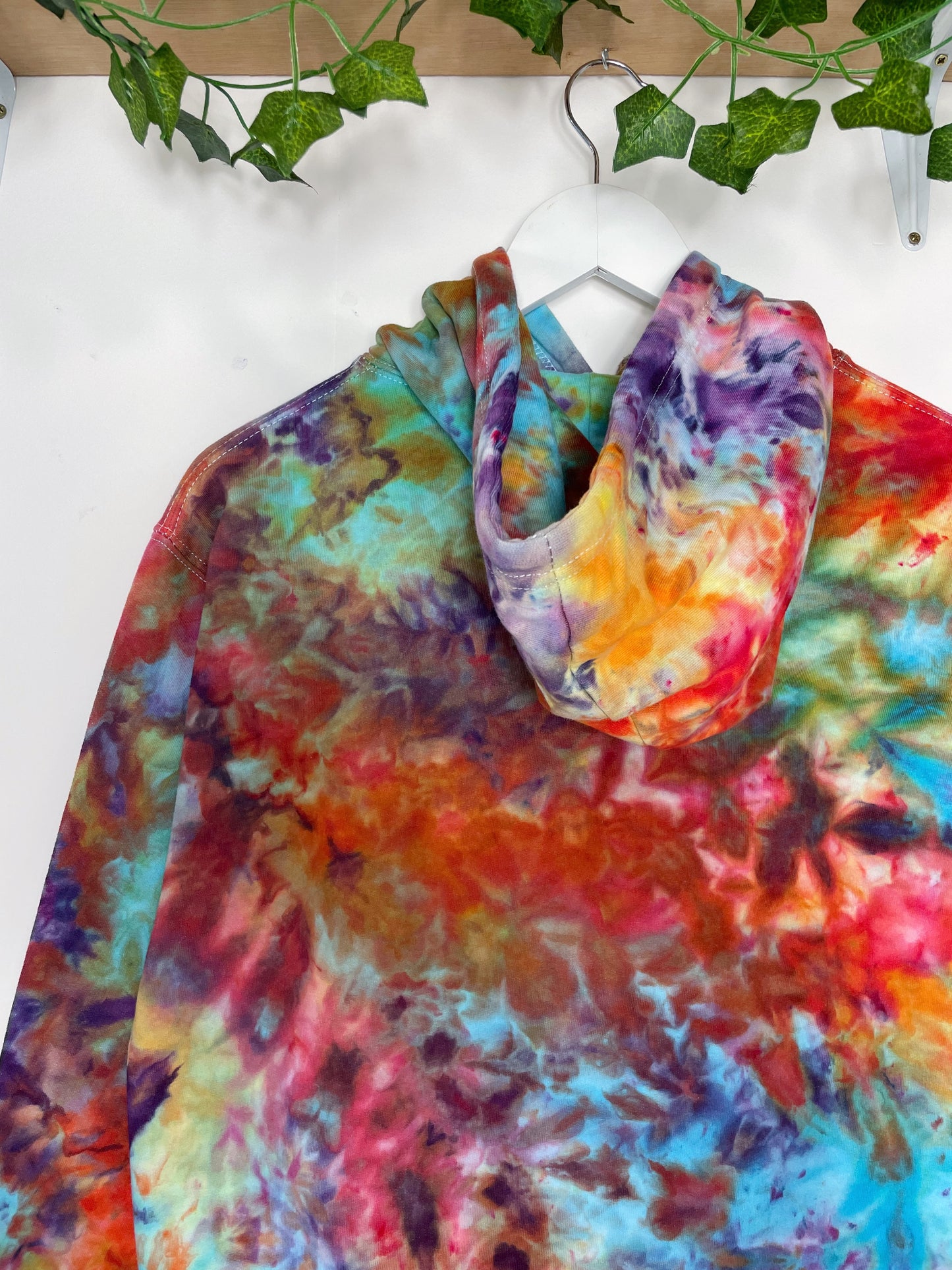 S | Ice Dye Rainbow Pink Multicolour Hand Dyed Pullover Hoodie