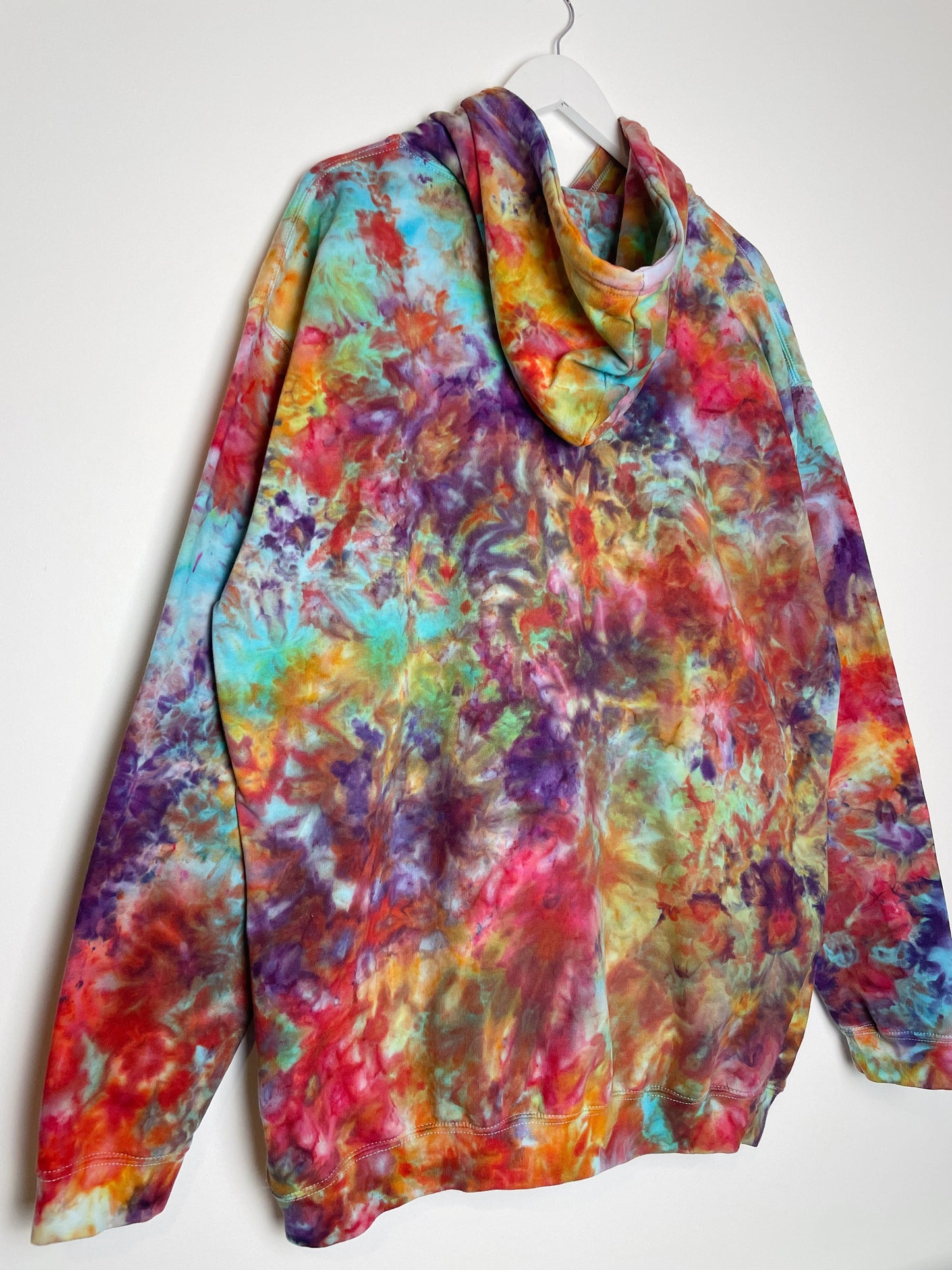 XXL | Ice Dye Rainbow Pink Multicolour Hand Dyed Pullover Hoodie