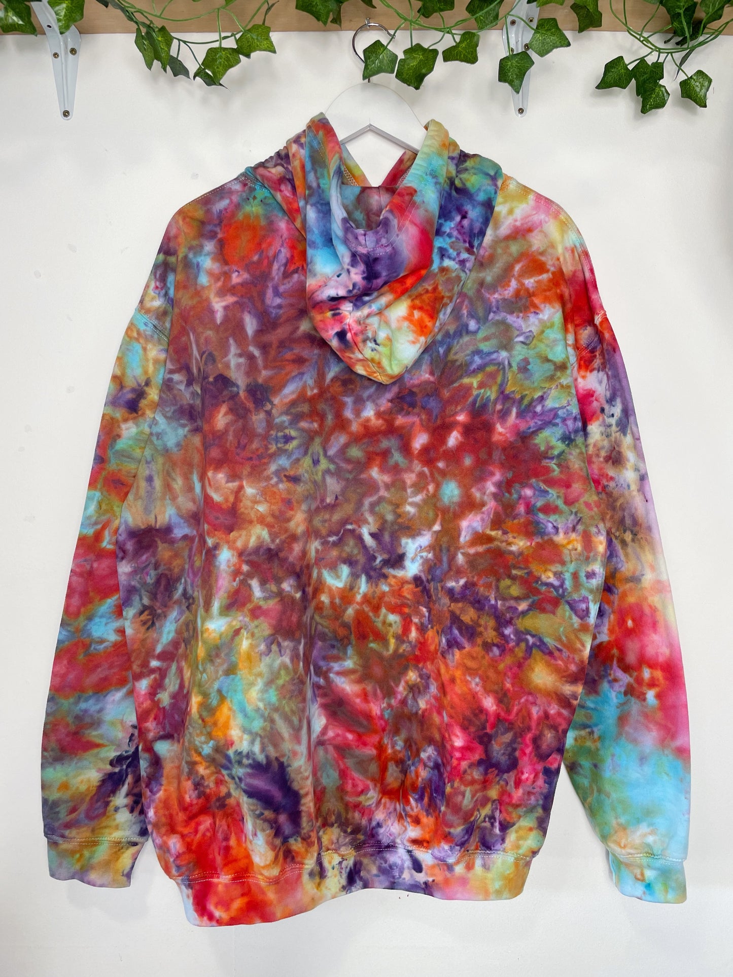 XL | Ice Dye Rainbow Pink Multicolour Hand Dyed Pullover Hoodie